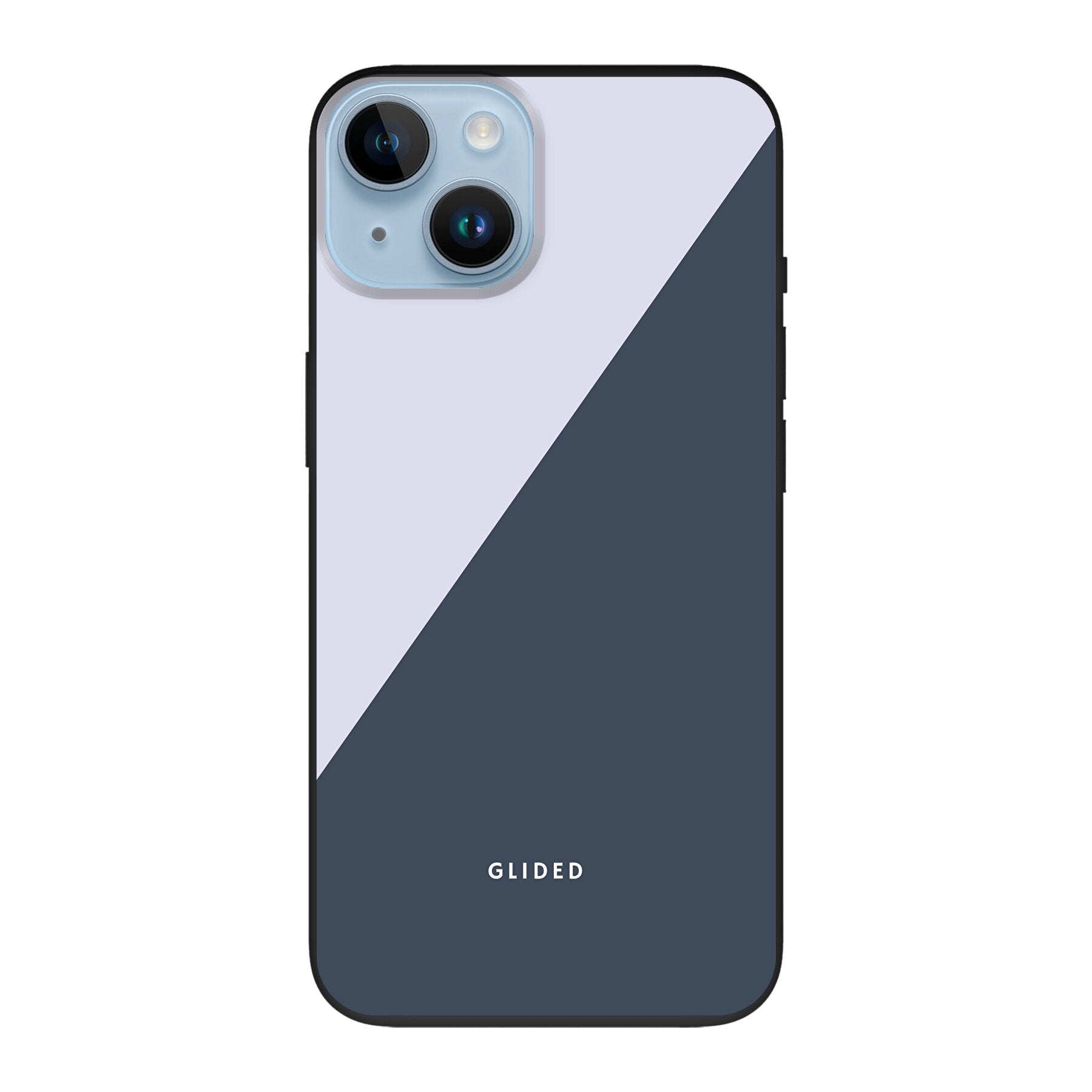 Edge iPhone 14 Handyhülle in Grau und Weiß mit minimalistischen Farbblöcken, elegant und schützend.