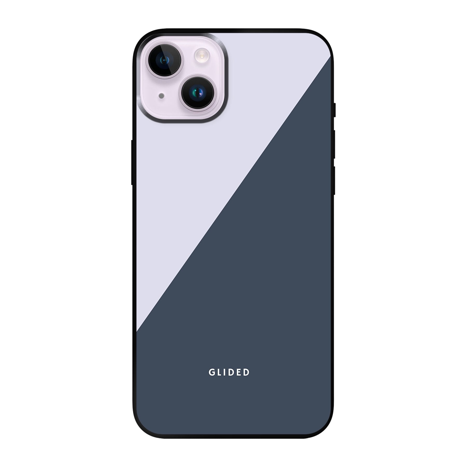 Edge iPhone 14 Plus Handyhülle in Grau und Weiß mit minimalistischen Farbblöcken und klarem Design.