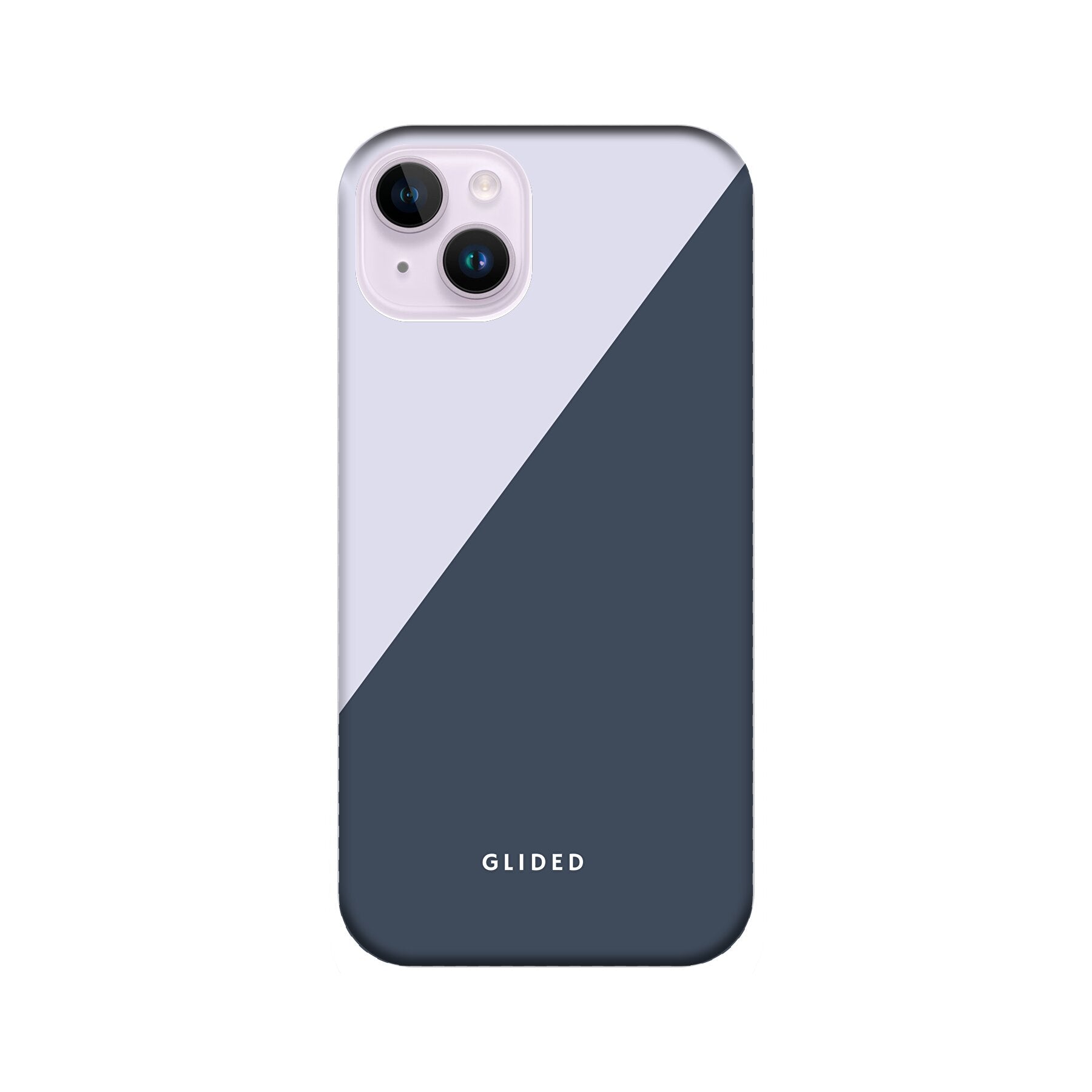 Edge iPhone 14 Plus Handyhülle in Grau und Weiß mit minimalistischen Farbblöcken und klarem Design.