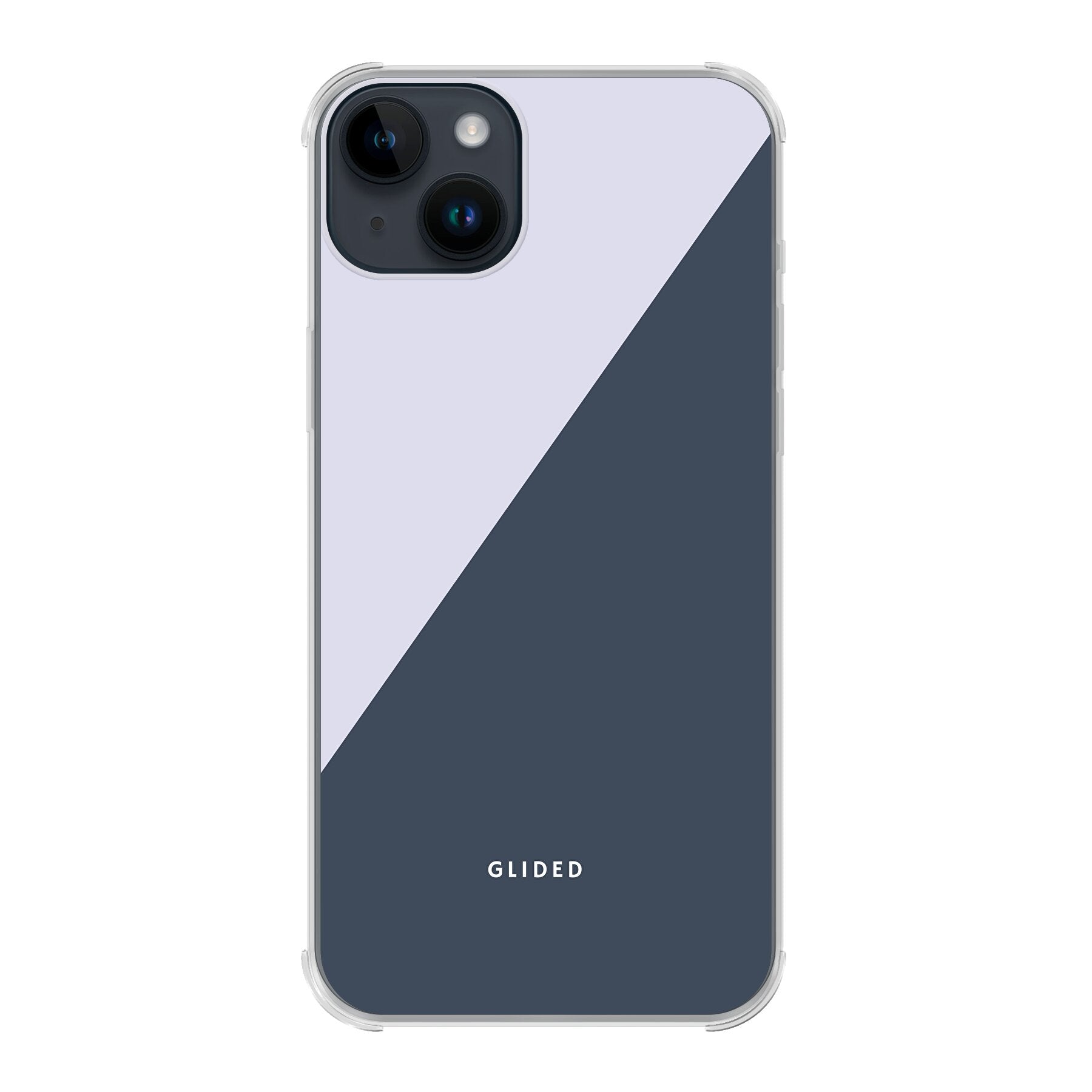 Edge iPhone 14 Plus Handyhülle in Grau und Weiß mit minimalistischen Farbblöcken und klarem Design.