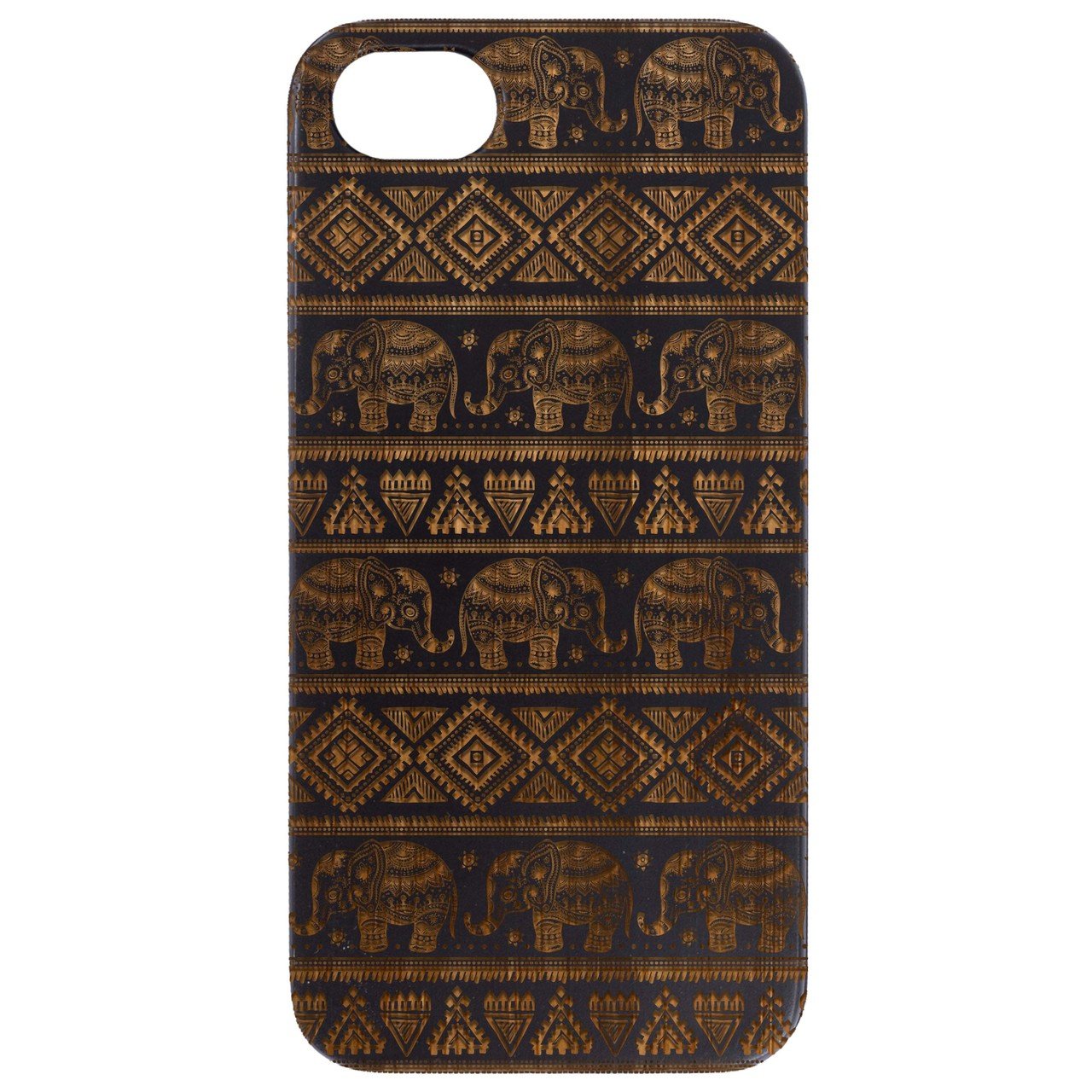 Elephant Pattern - Engraved wooden phone case showcasing intricate design and durable construction.