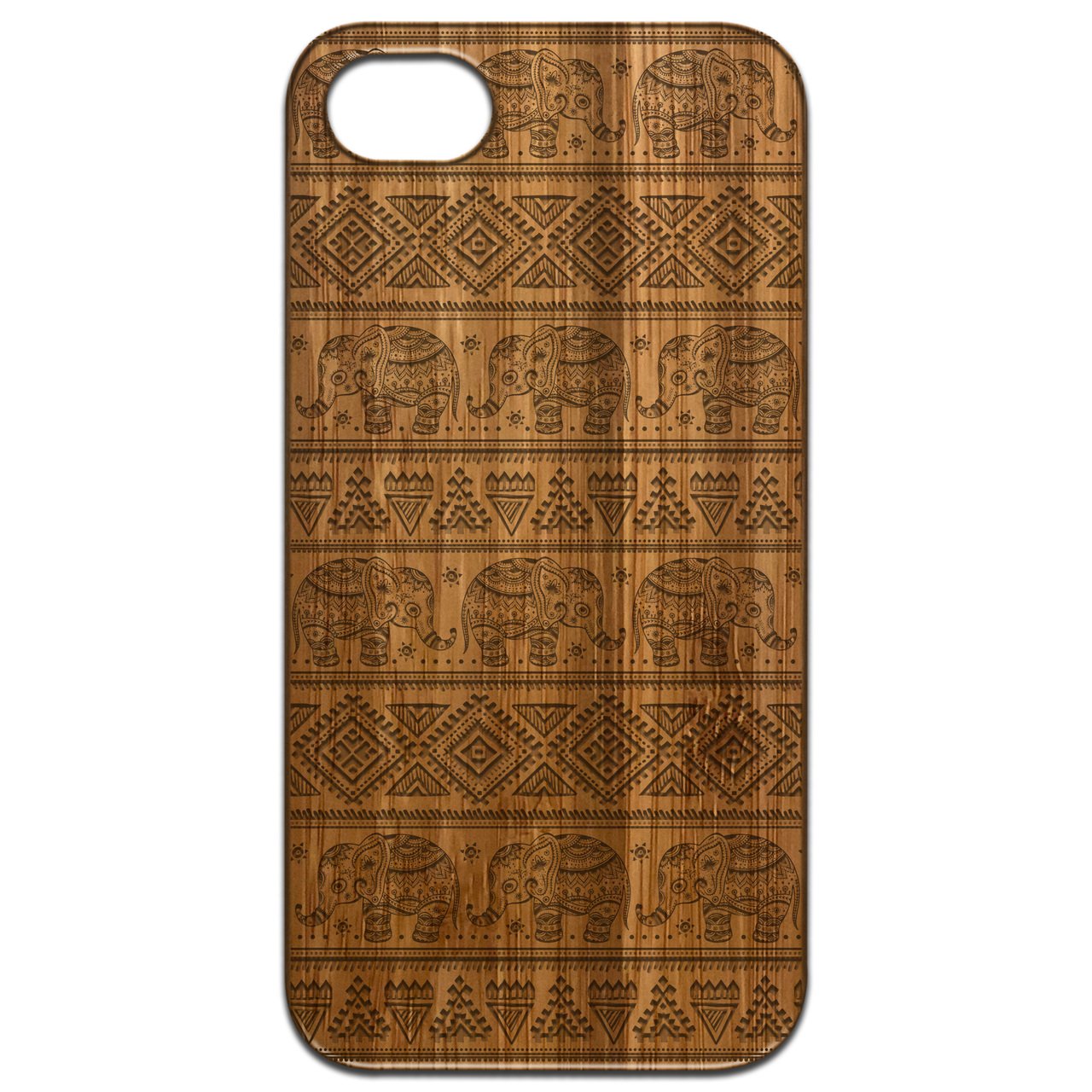 Elephant Pattern - Engraved wooden phone case showcasing intricate design and durable construction.