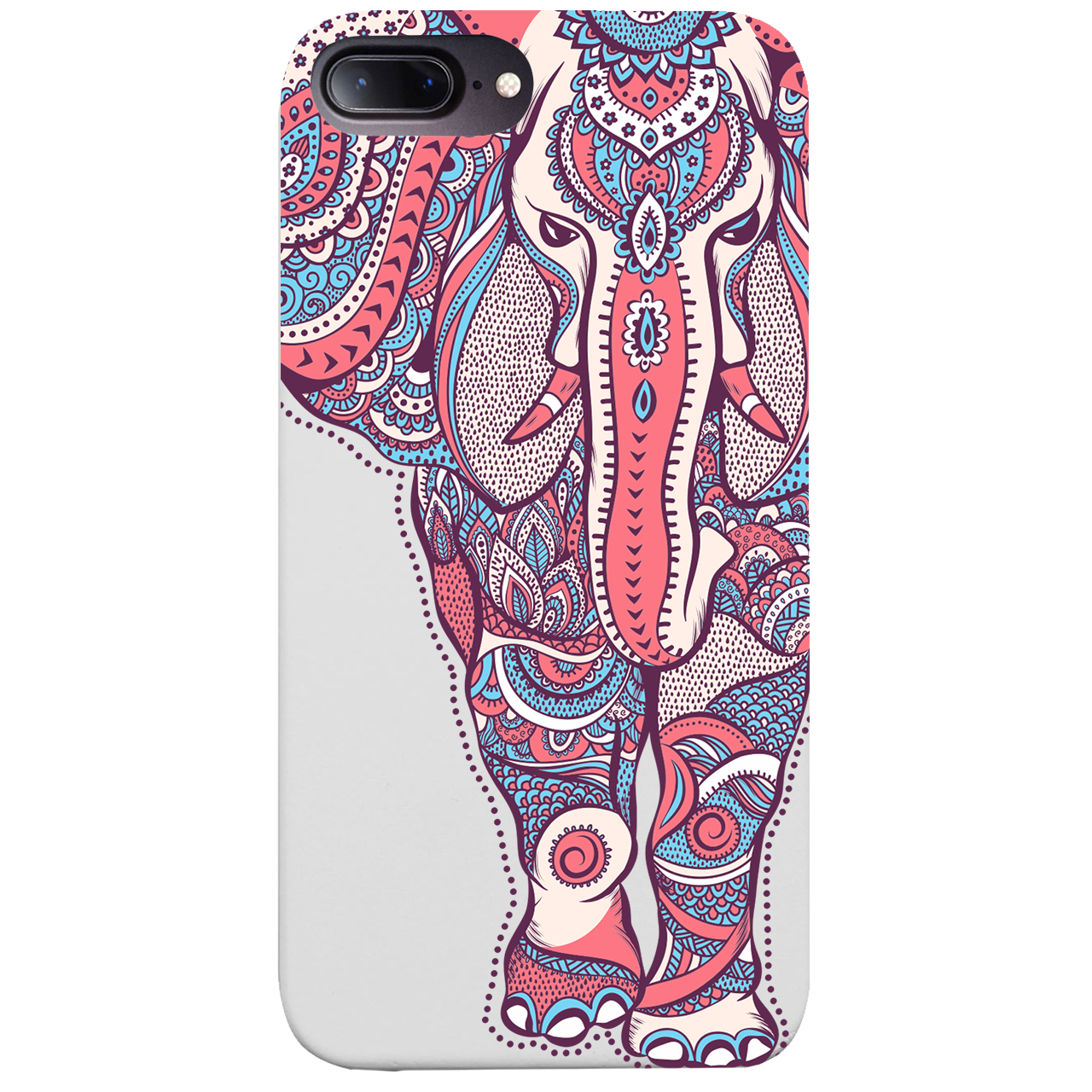 Elephant UV Color Printed phone case showcasing vibrant designs on a natural wood surface with enhanced rubber bumper.