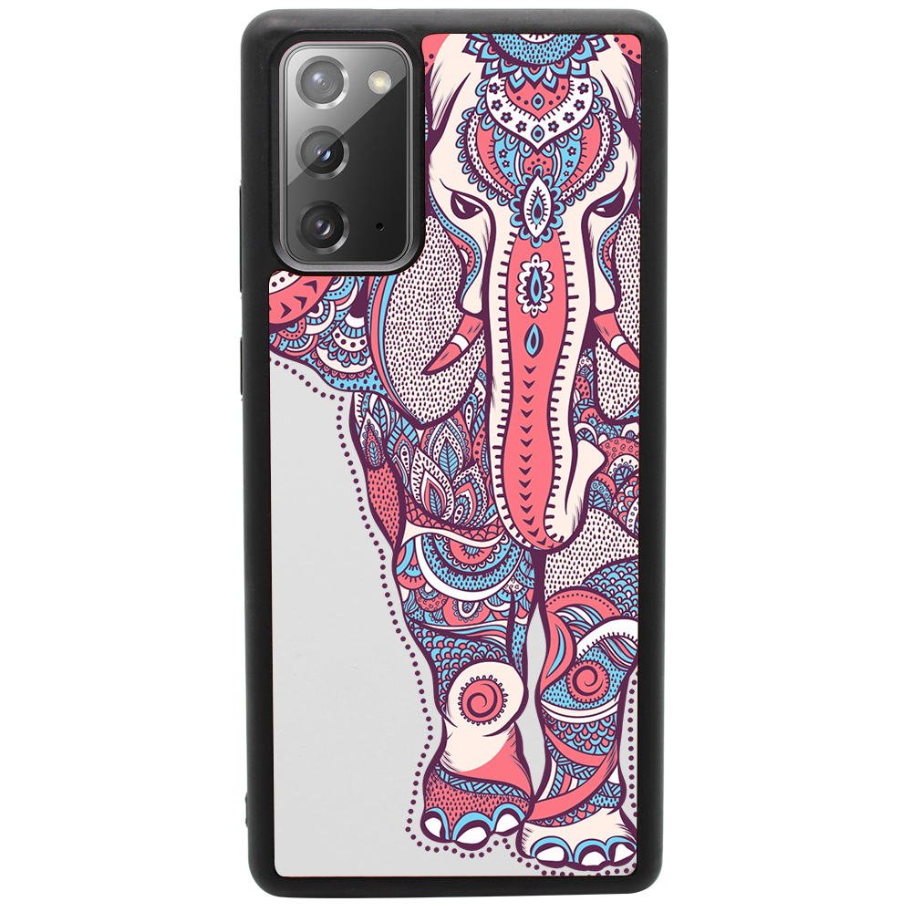 Elephant UV Color Printed phone case showcasing vibrant designs on a natural wood surface with enhanced rubber bumper.