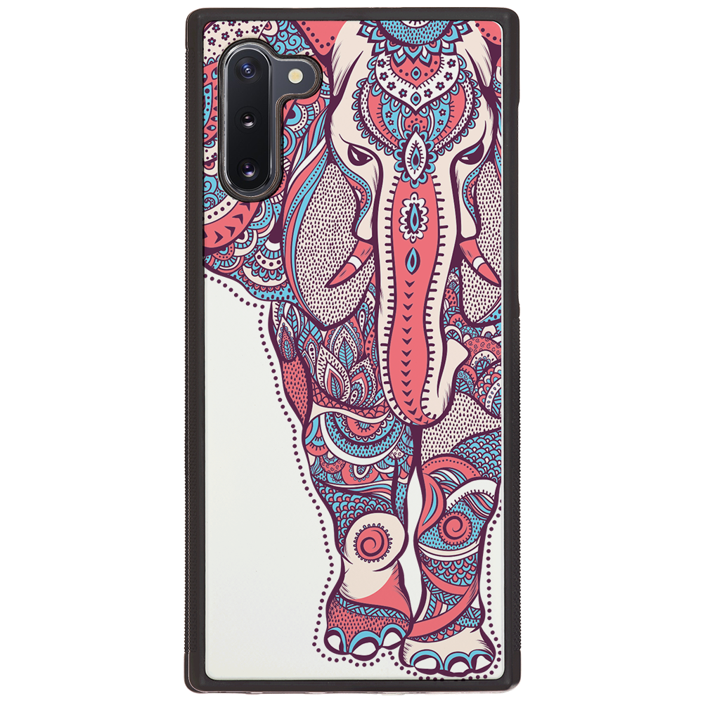 Elephant UV Color Printed phone case showcasing vibrant designs on a natural wood surface with enhanced rubber bumper.