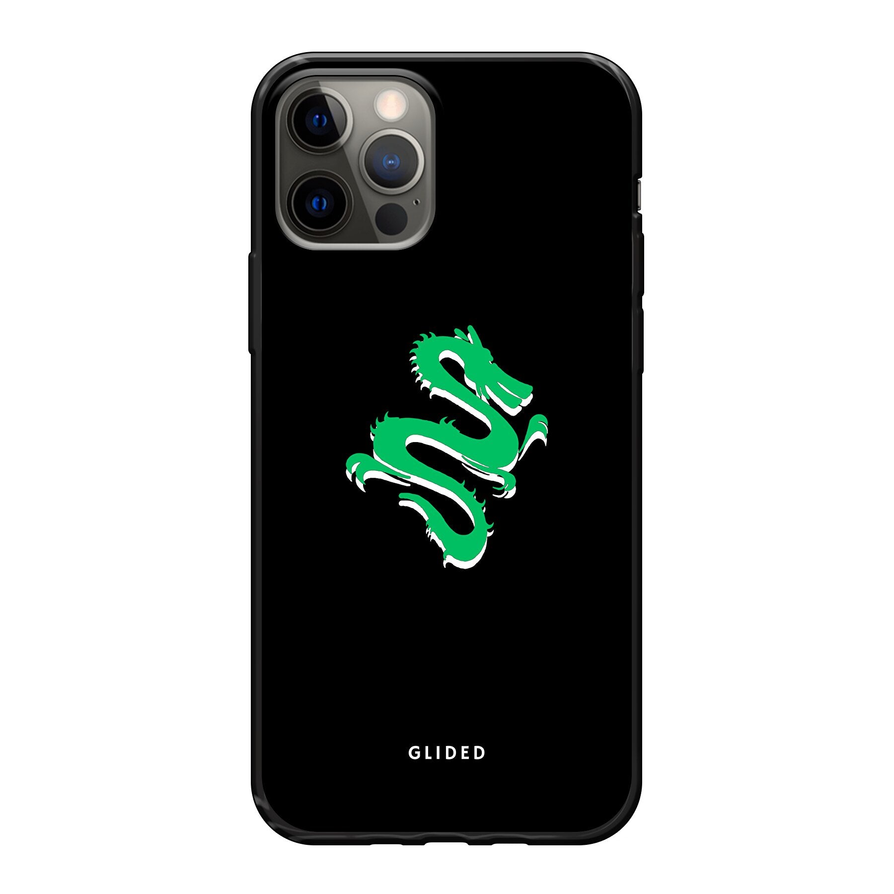 Emerald Dragon Handyhülle für iPhone 12 Pro mit majestätischem grünem Drachen-Design, idealer Schutz und stilvolle Ästhetik.