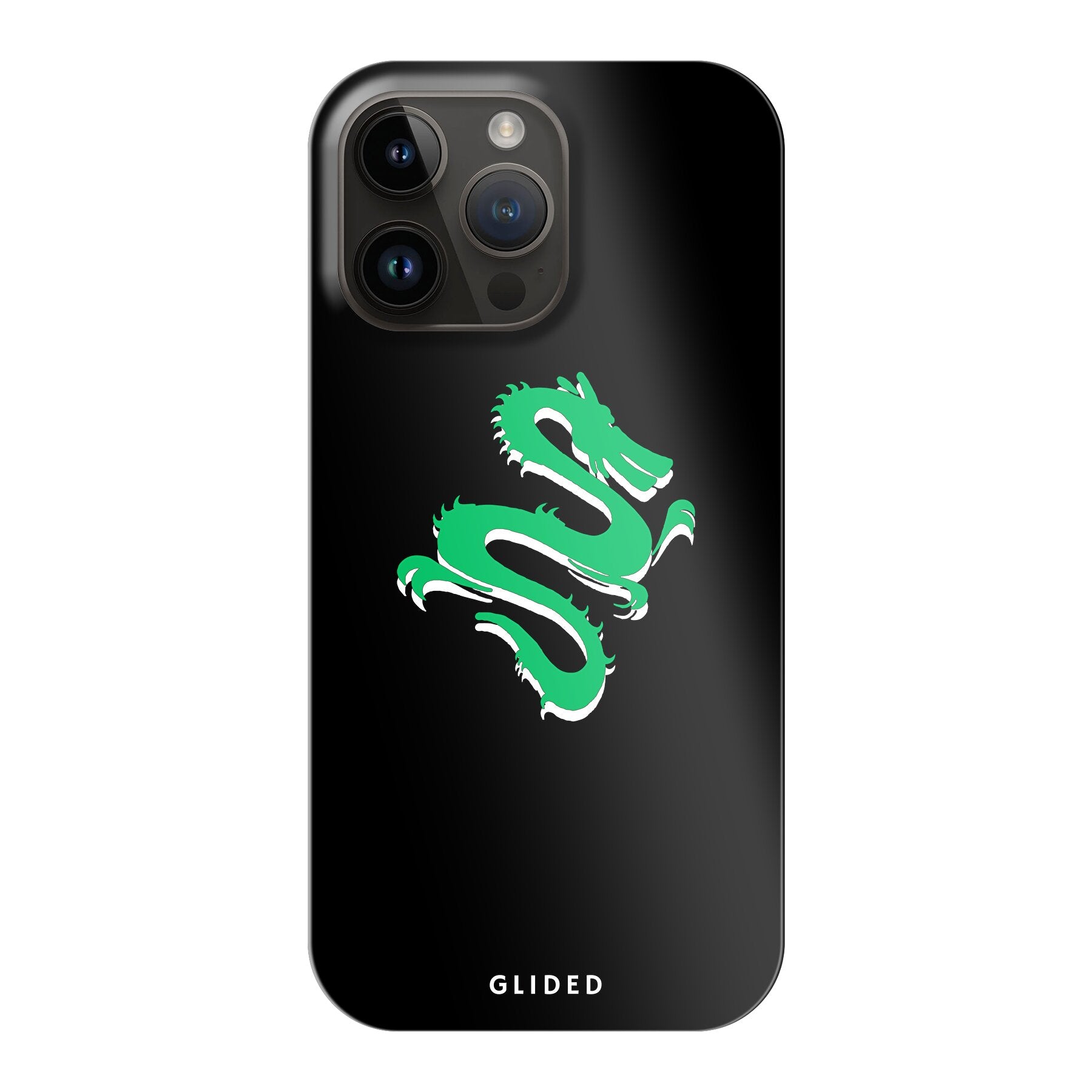 Emerald Dragon Handyhülle für iPhone 14 Pro Max mit majestätischem grünem Drachen-Design, idealer Schutz und stilvolles Accessoire.