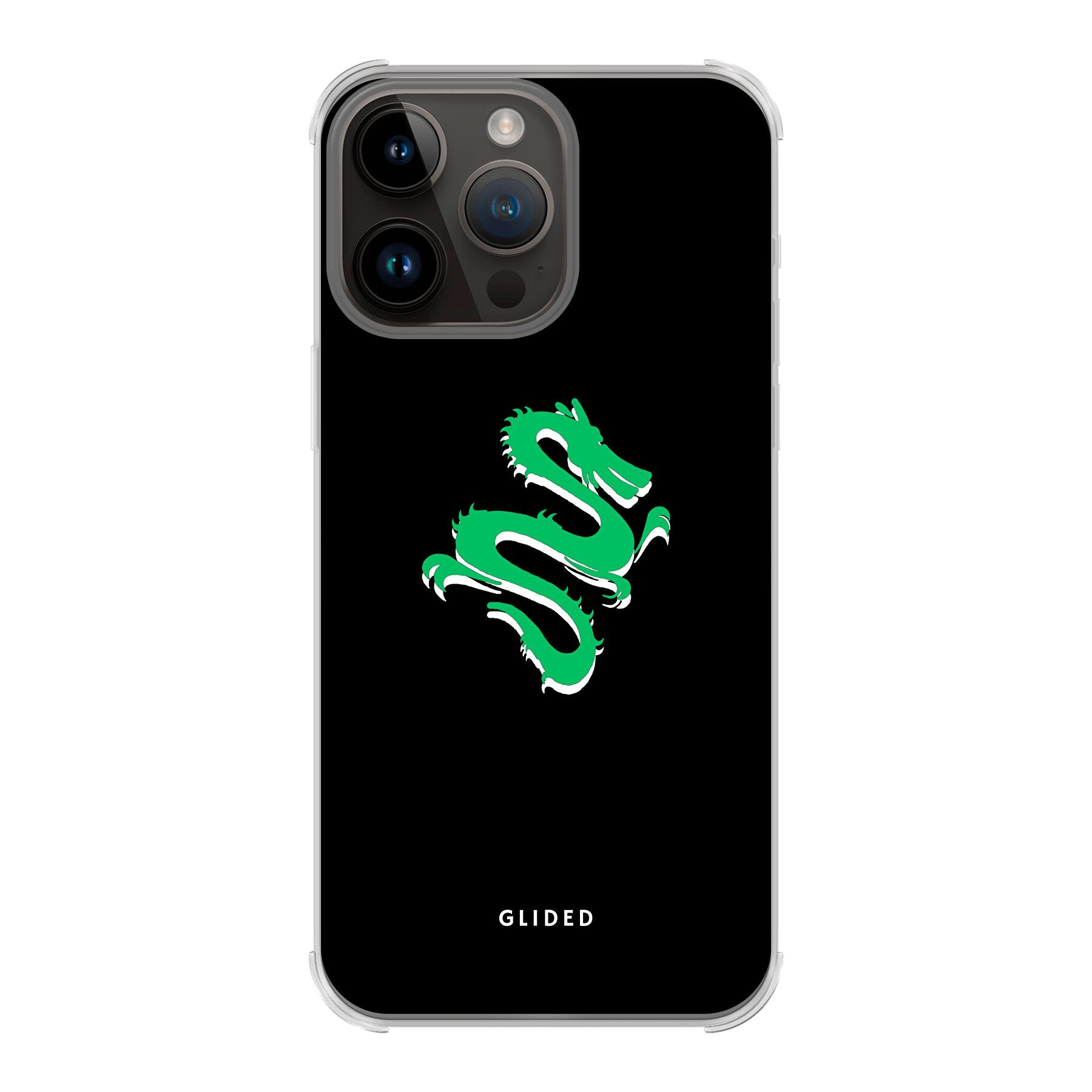 Emerald Dragon Handyhülle für iPhone 14 Pro Max mit majestätischem grünem Drachen-Design, idealer Schutz und stilvolles Accessoire.