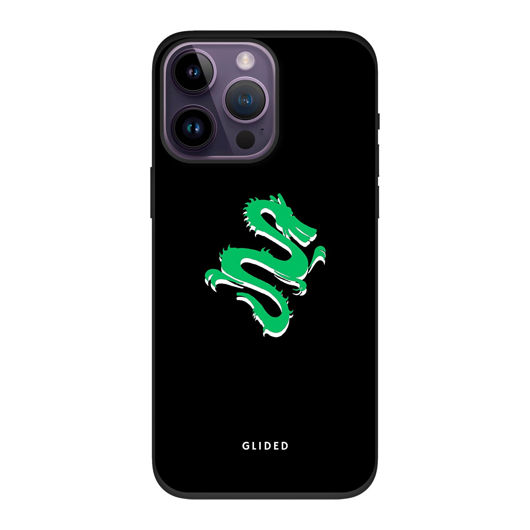 Emerald Dragon Handyhülle für iPhone 14 Pro Max mit majestätischem grünem Drachen-Design, idealer Schutz und stilvolles Accessoire.