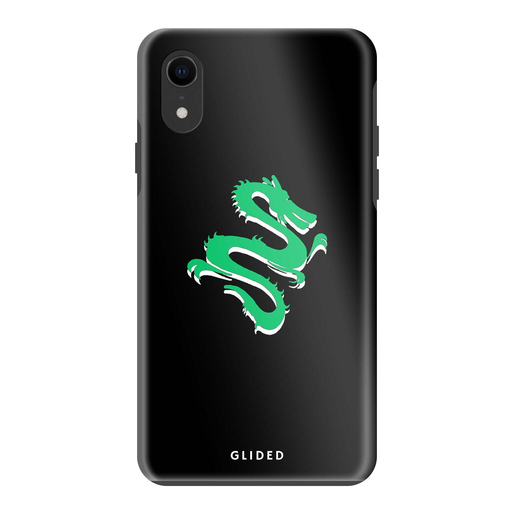 Emerald Dragon Handyhülle für iPhone XR mit majestätischem grünem Drachen-Design, idealer Schutz und stilvolle Ästhetik.