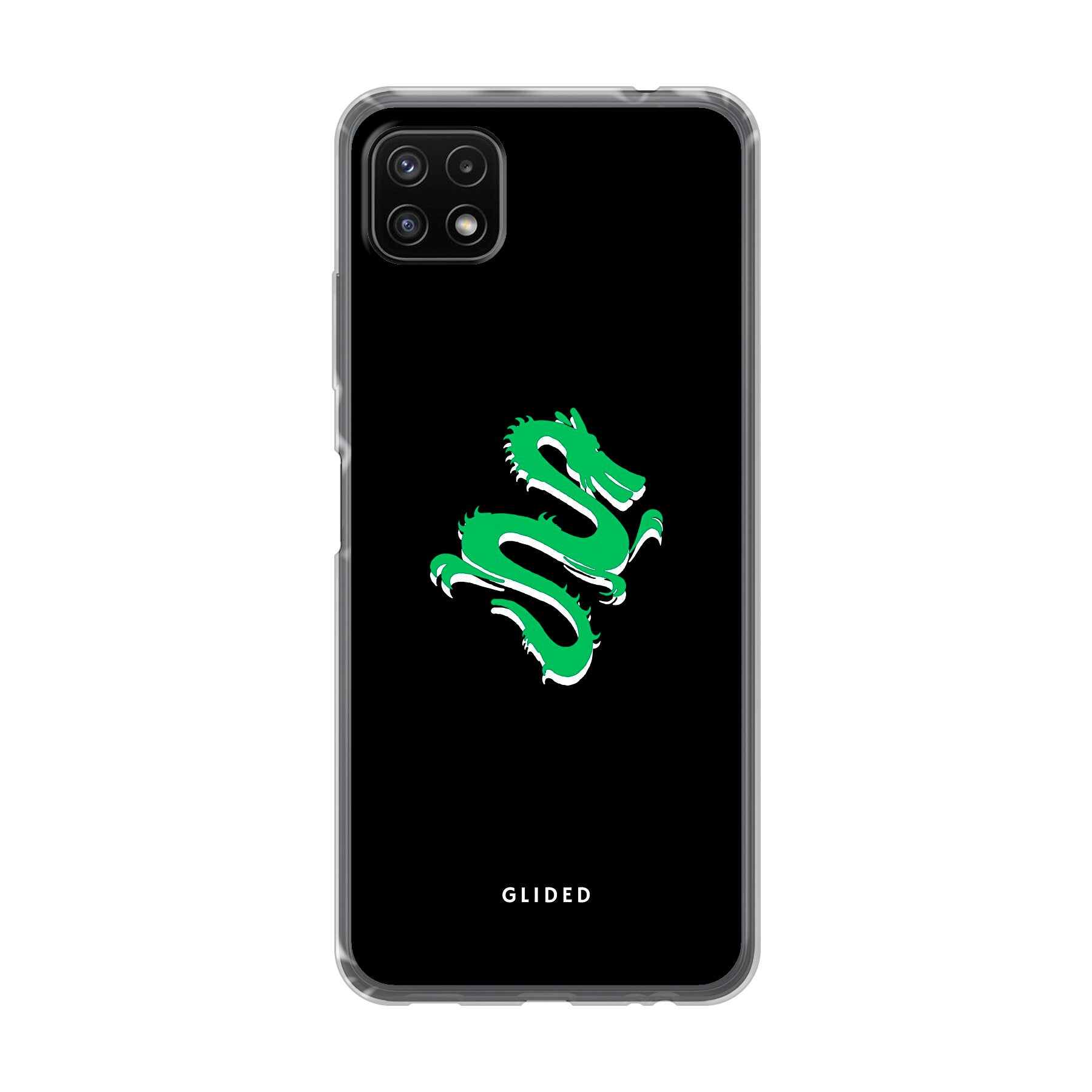 Emerald Dragon Handyhülle für Samsung Galaxy A22 5G mit majestätischem grünem Drachen-Design, idealer Schutz und stilvolle Ästhetik.