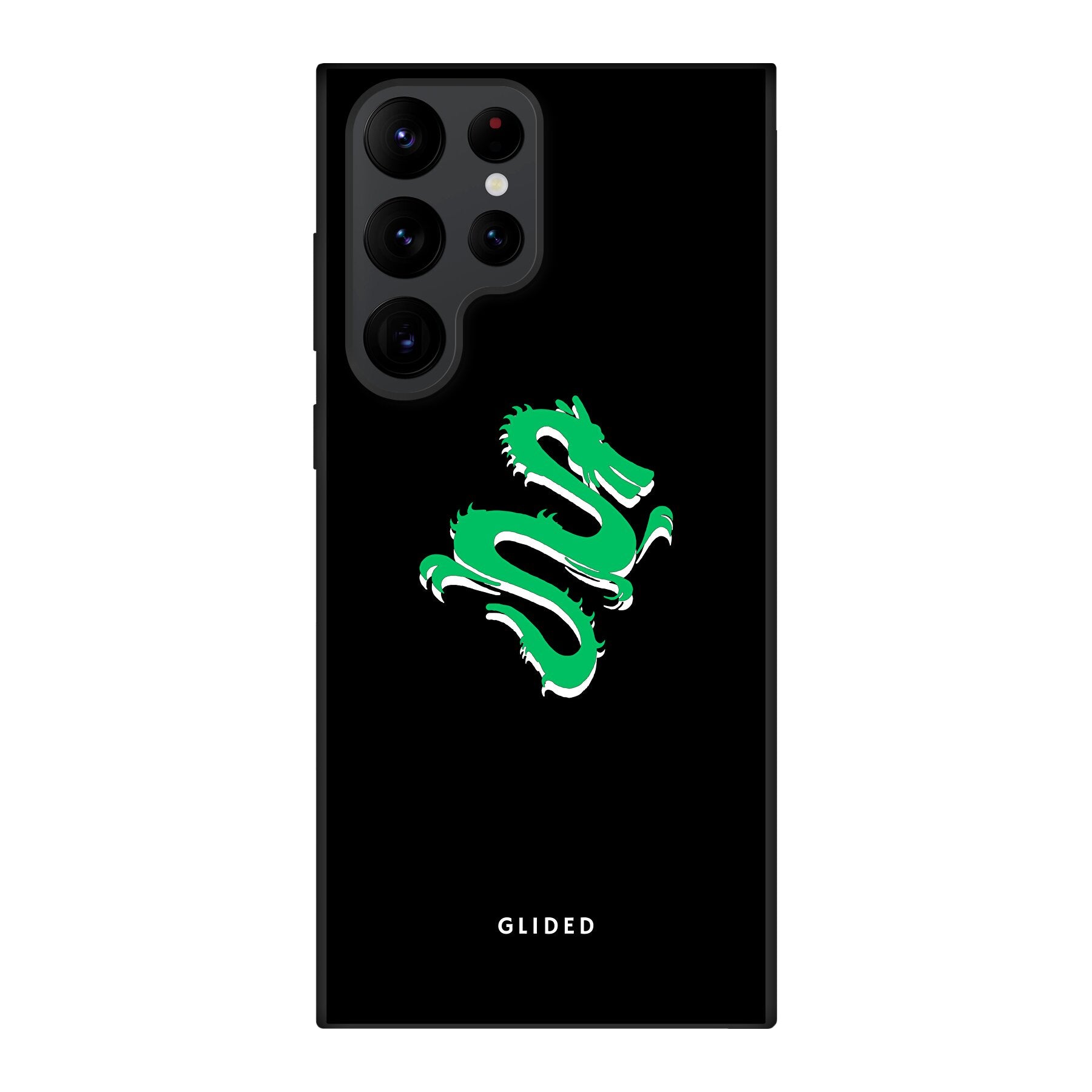 Emerald Dragon Handyhülle für Samsung Galaxy S22 Ultra mit majestätischem grünem Drachen-Design, idealer Schutz und stilvolle Ästhetik.