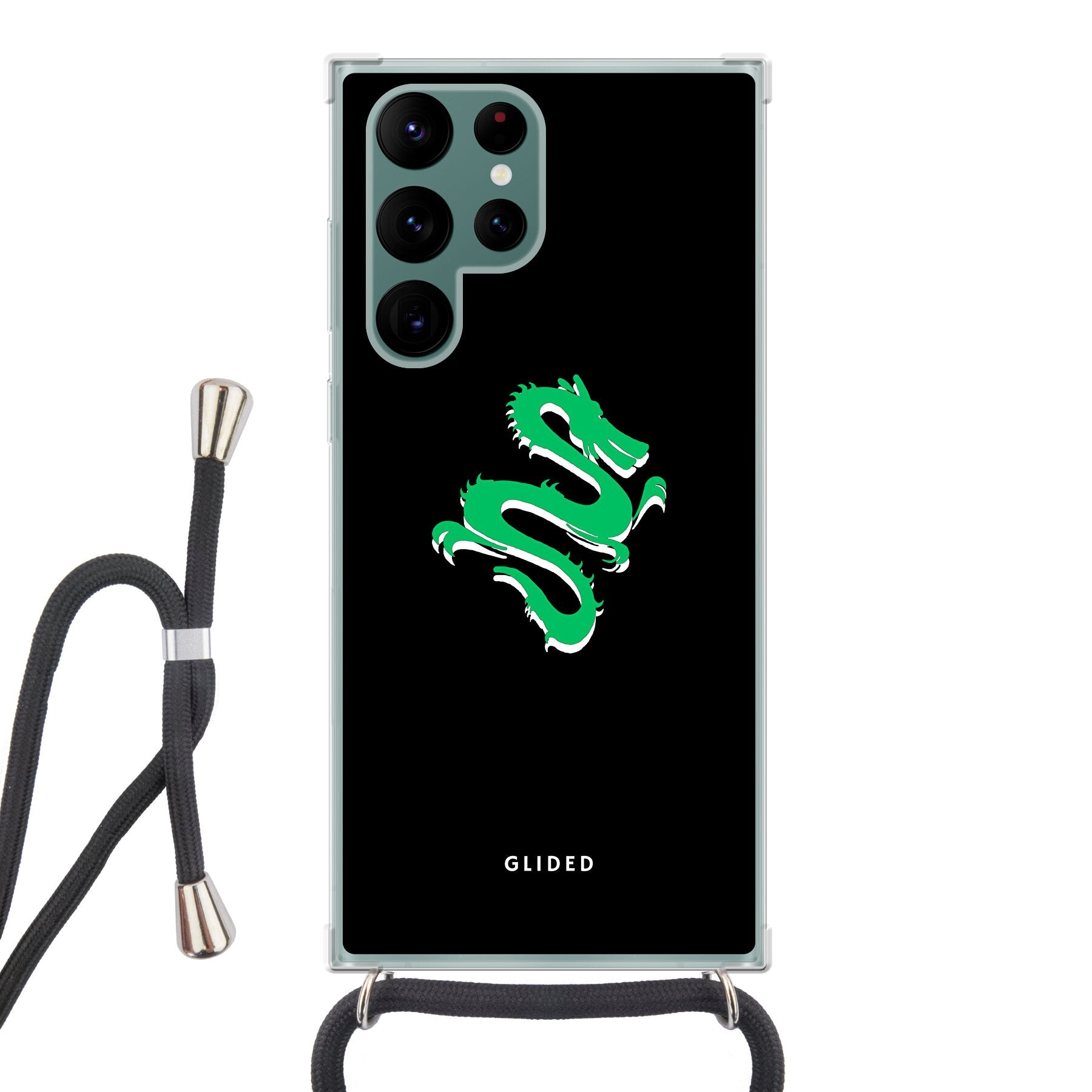 Emerald Dragon Handyhülle für Samsung Galaxy S22 Ultra mit majestätischem grünem Drachen-Design, idealer Schutz und stilvolle Ästhetik.