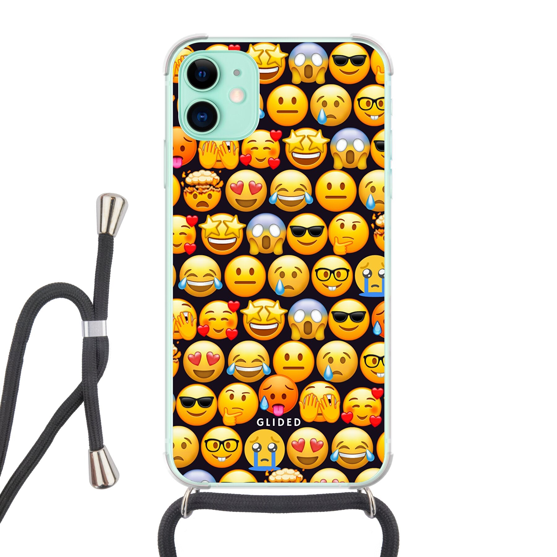Bunte Emoji Town iPhone 11 Handyhülle mit verschiedenen Emojis, die Freude und Persönlichkeit ausstrahlen.