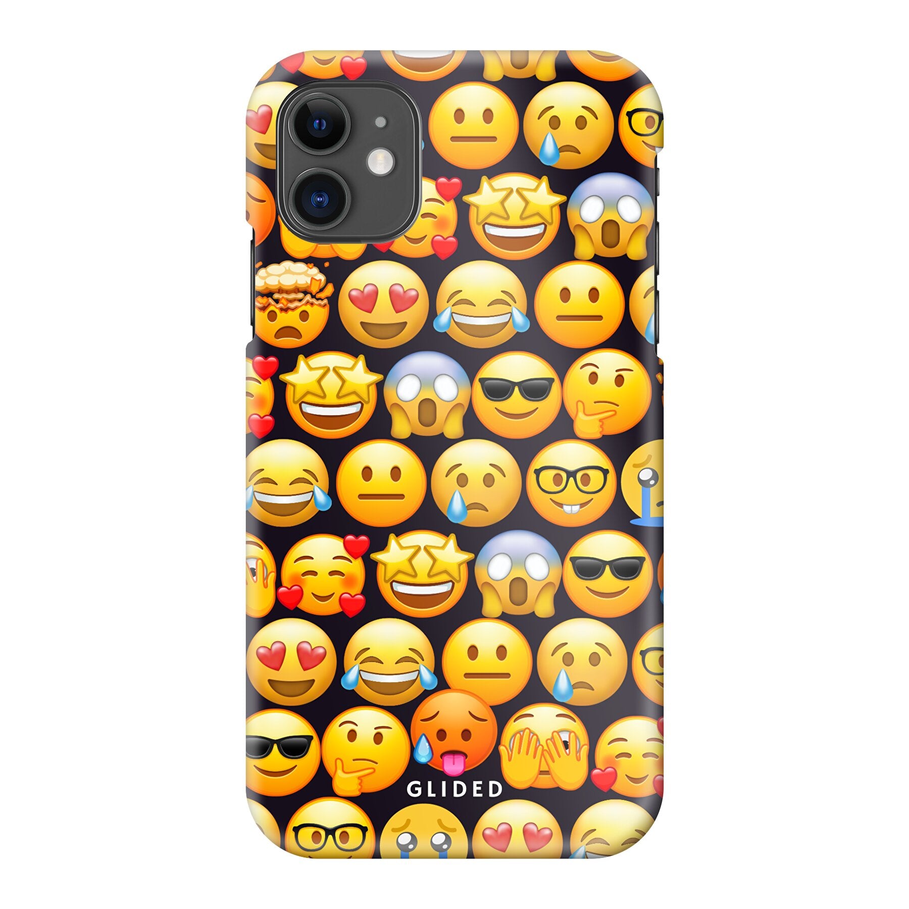 Bunte Emoji Town iPhone 11 Handyhülle mit verschiedenen Emojis, die Freude und Persönlichkeit ausstrahlen.
