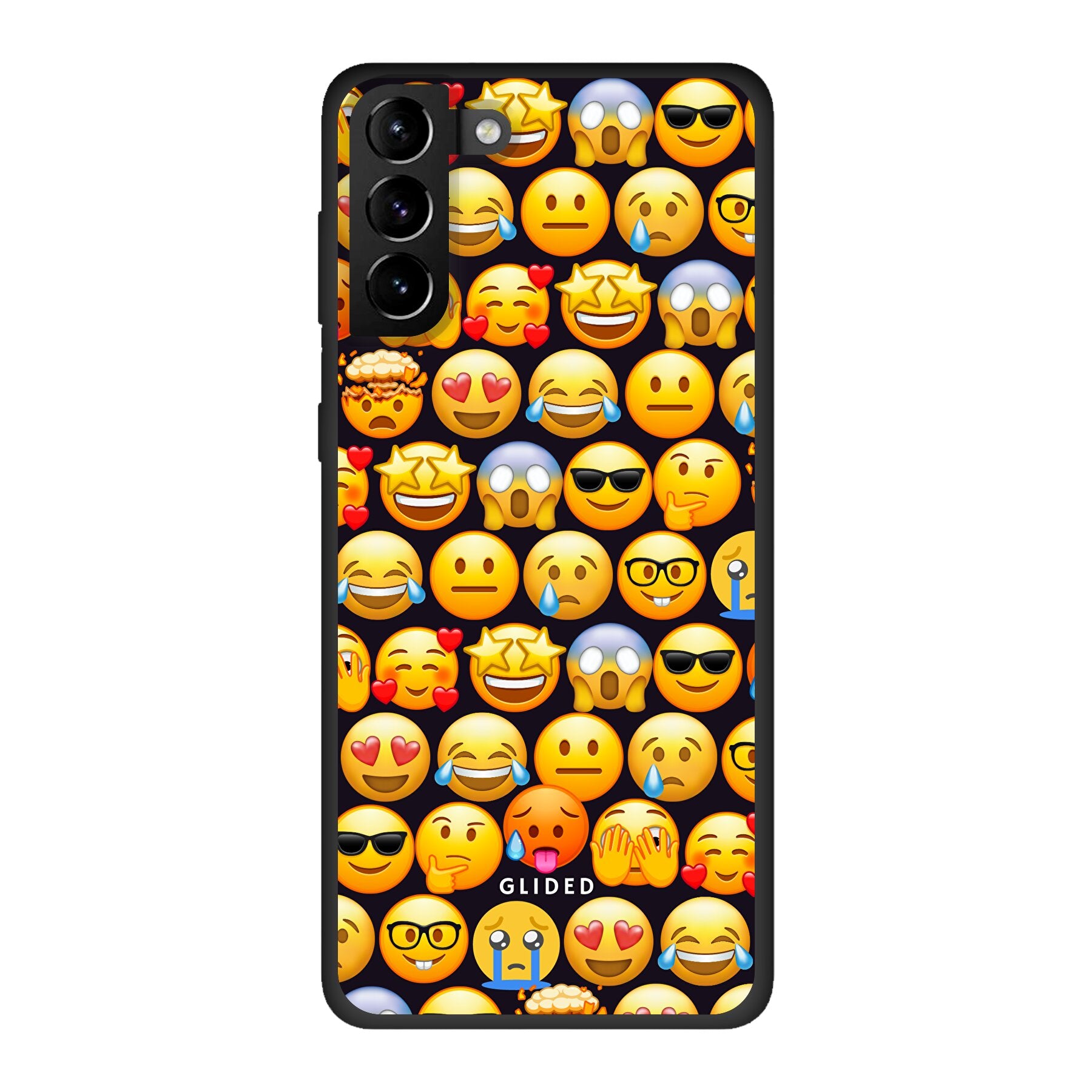 Bunte Emoji Town Handyhülle für Samsung Galaxy S21 Plus 5G mit verschiedenen Emojis, die Freude und Persönlichkeit ausstrahlen.