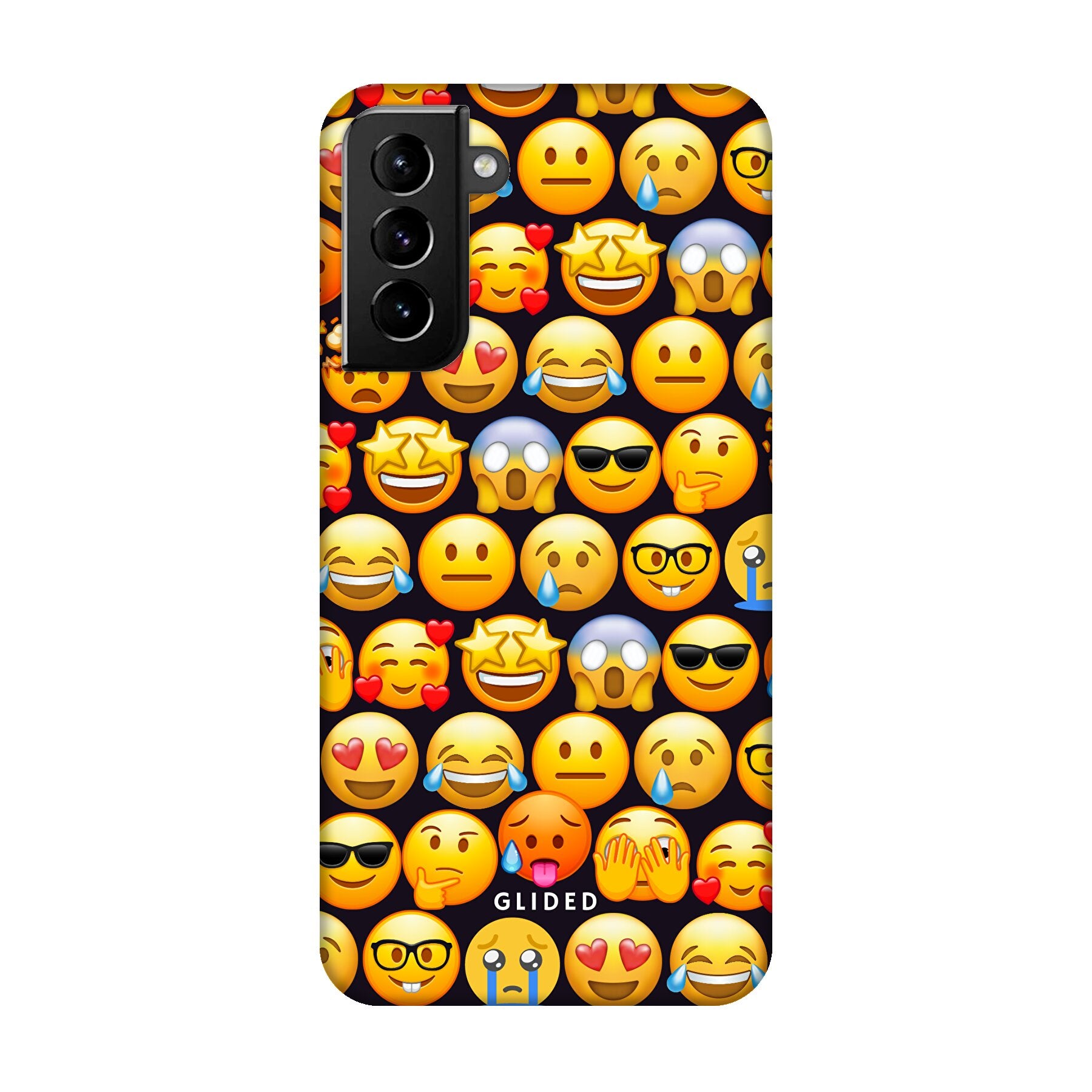 Bunte Emoji Town Handyhülle für Samsung Galaxy S21 Plus 5G mit verschiedenen Emojis, die Freude und Persönlichkeit ausstrahlen.