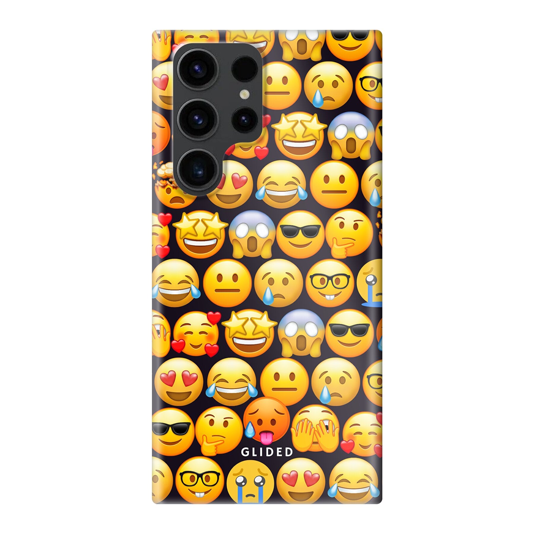 Bunte Emoji Town Handyhülle für Samsung Galaxy S23 Ultra mit verschiedenen Emojis, die Freude und Persönlichkeit ausstrahlen.