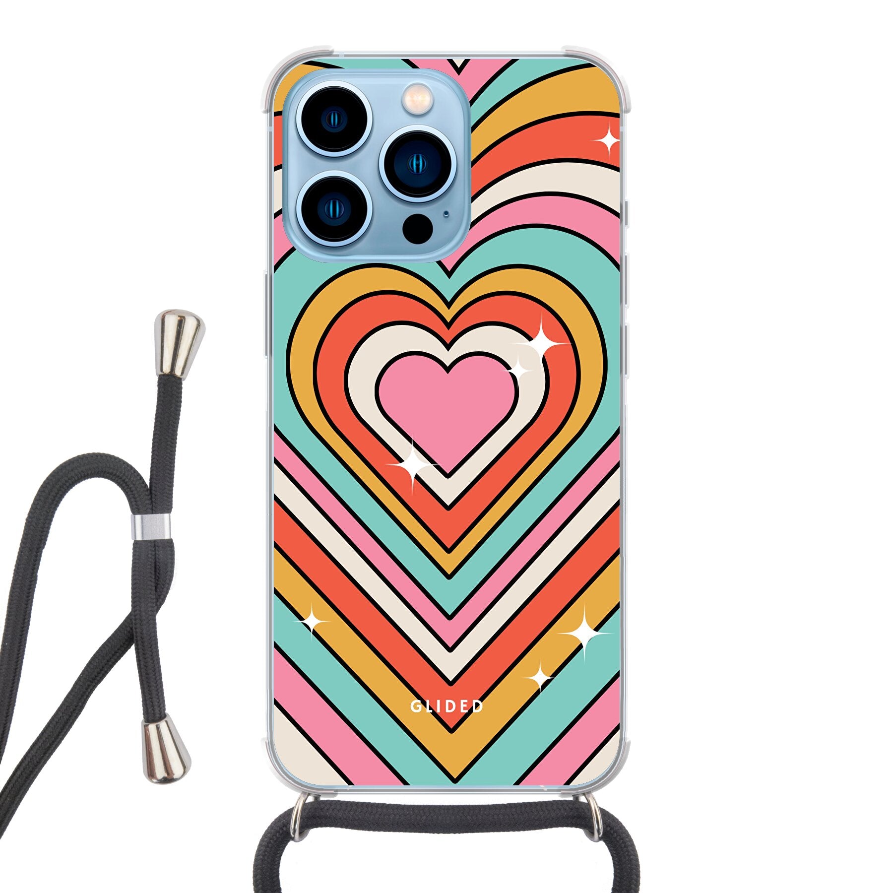 Endless Love iPhone 13 Pro Handyhülle mit bunten Herzen, die Freude und Liebe ausstrahlen.