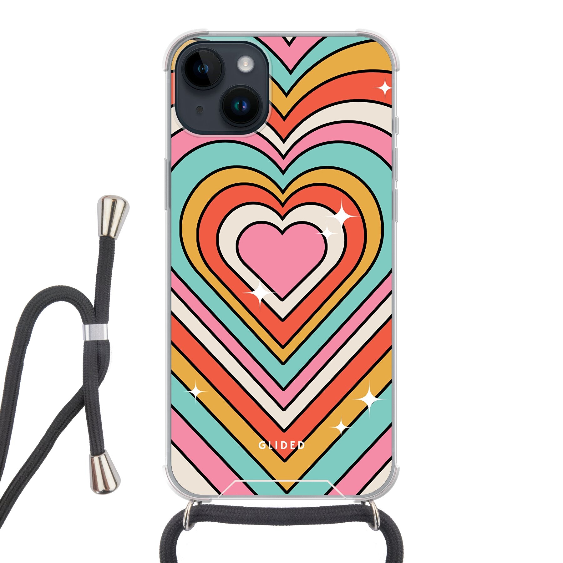 Endless Love Handyhülle für iPhone 14 Plus mit bunten Herzen, die Freude und Liebe ausstrahlen.