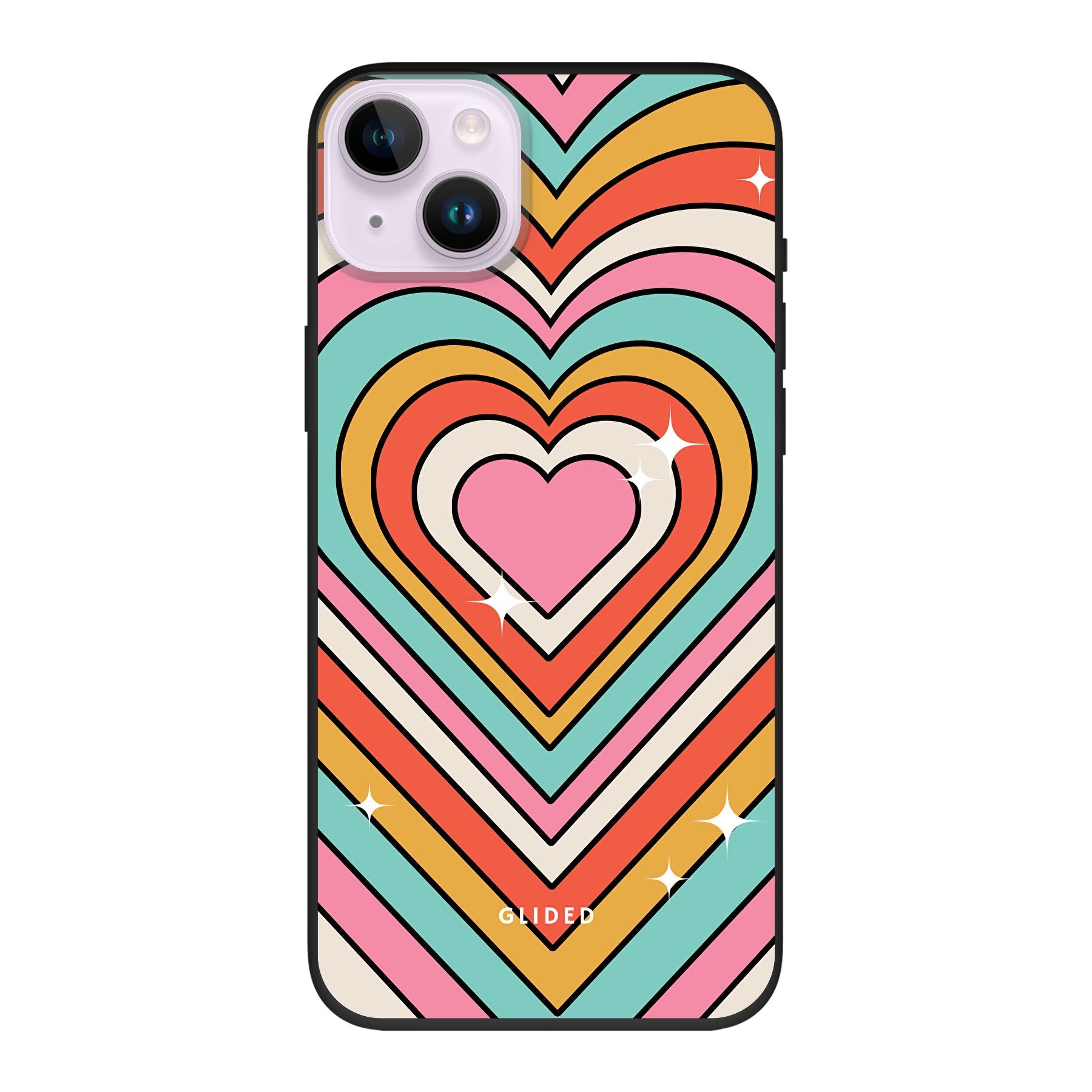 Endless Love Handyhülle für iPhone 14 Plus mit bunten Herzen, die Freude und Liebe ausstrahlen.