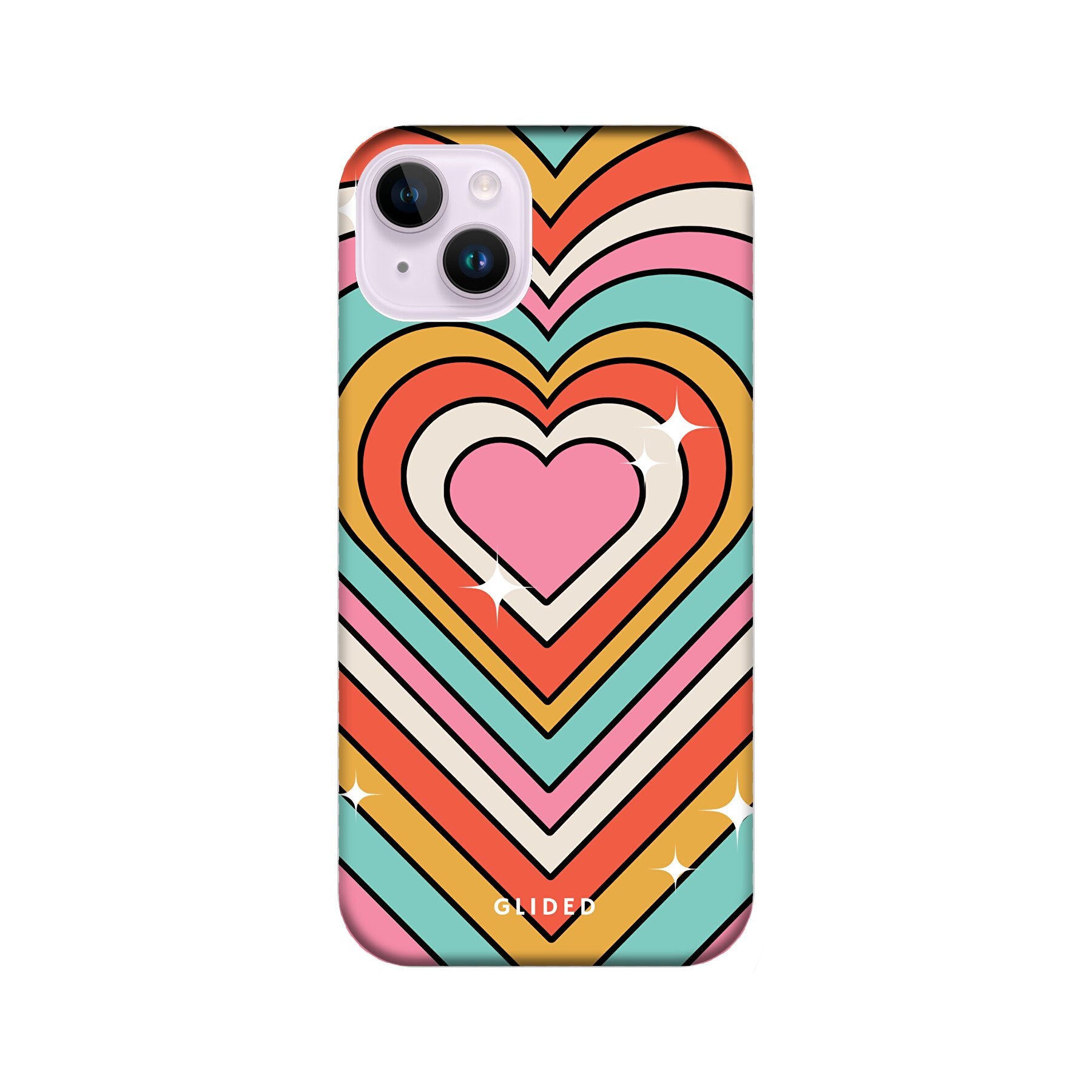 Endless Love Handyhülle für iPhone 14 Plus mit bunten Herzen, die Freude und Liebe ausstrahlen.