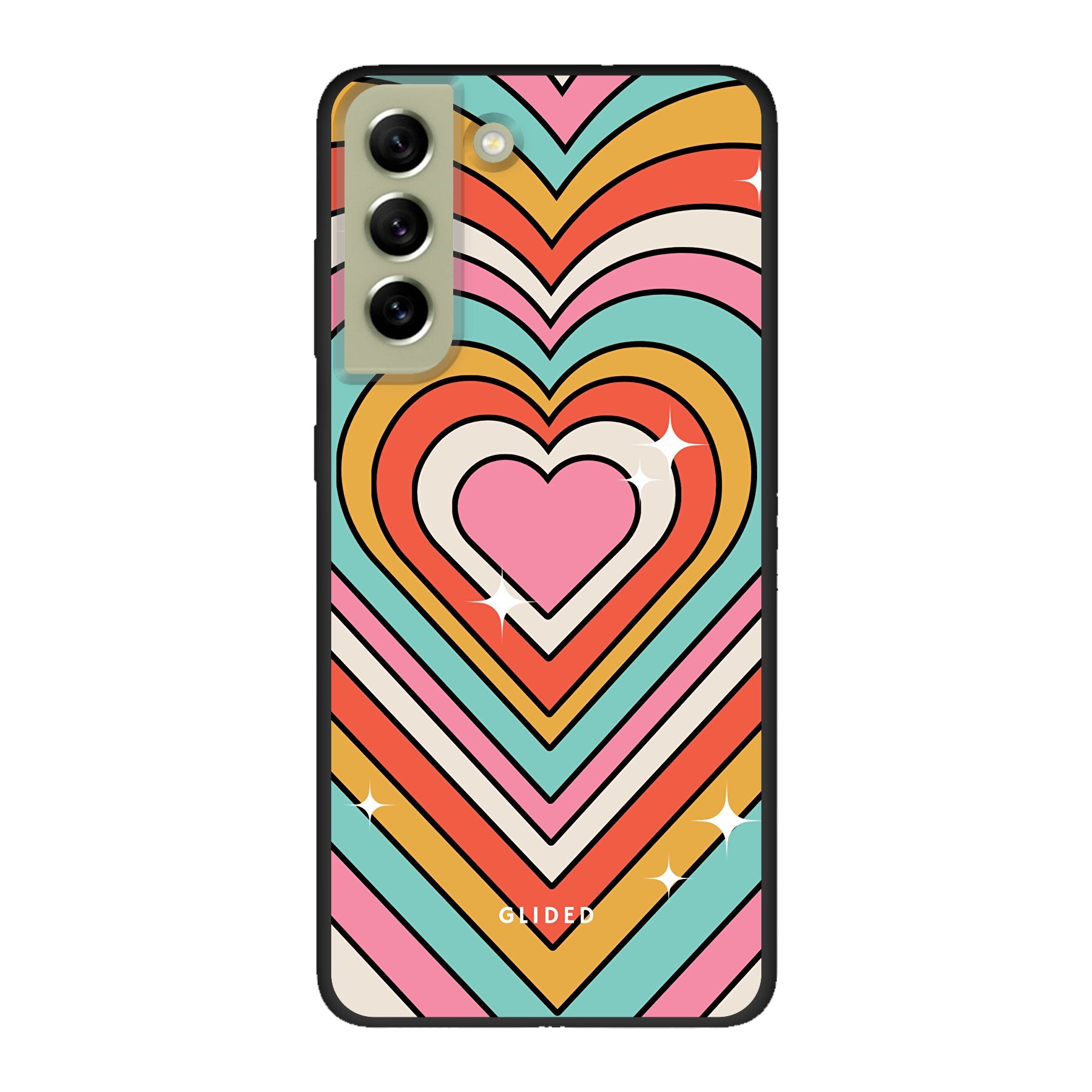 Endless Love Handyhülle für Samsung Galaxy S21 FE mit bunten Herzen und schlankem Design.