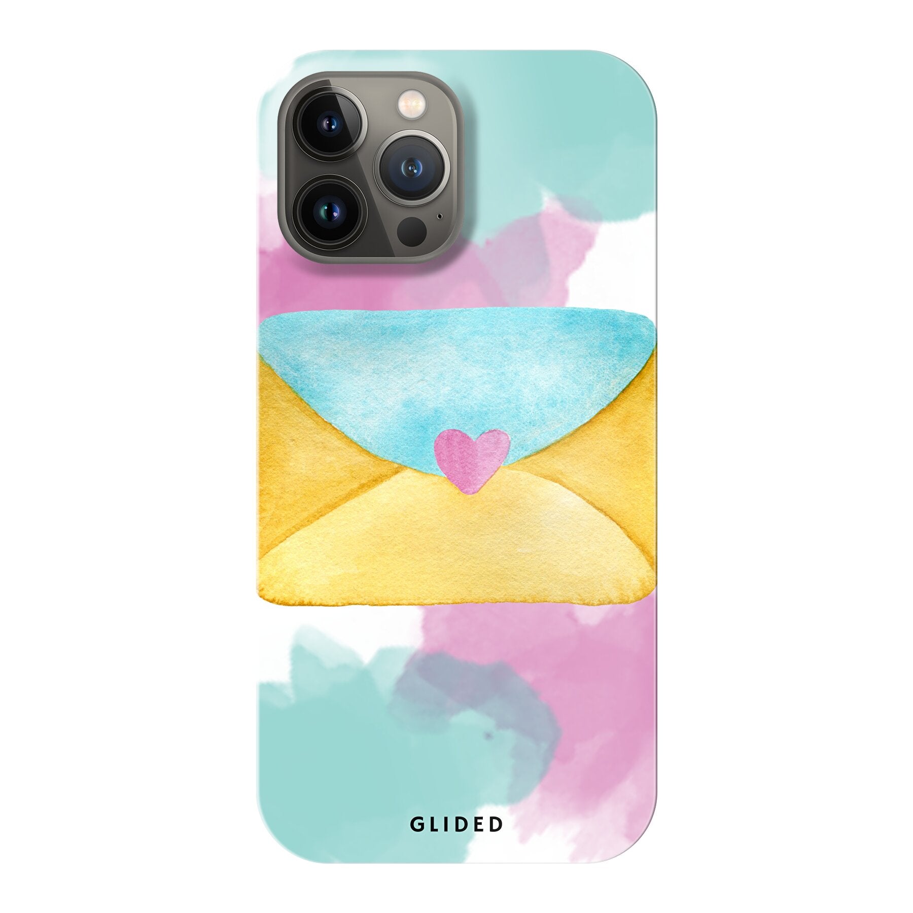 Envelope Handyhülle für iPhone 13 Pro Max in sanften Pastellfarben mit einem romantischen Liebesbrief-Design.
