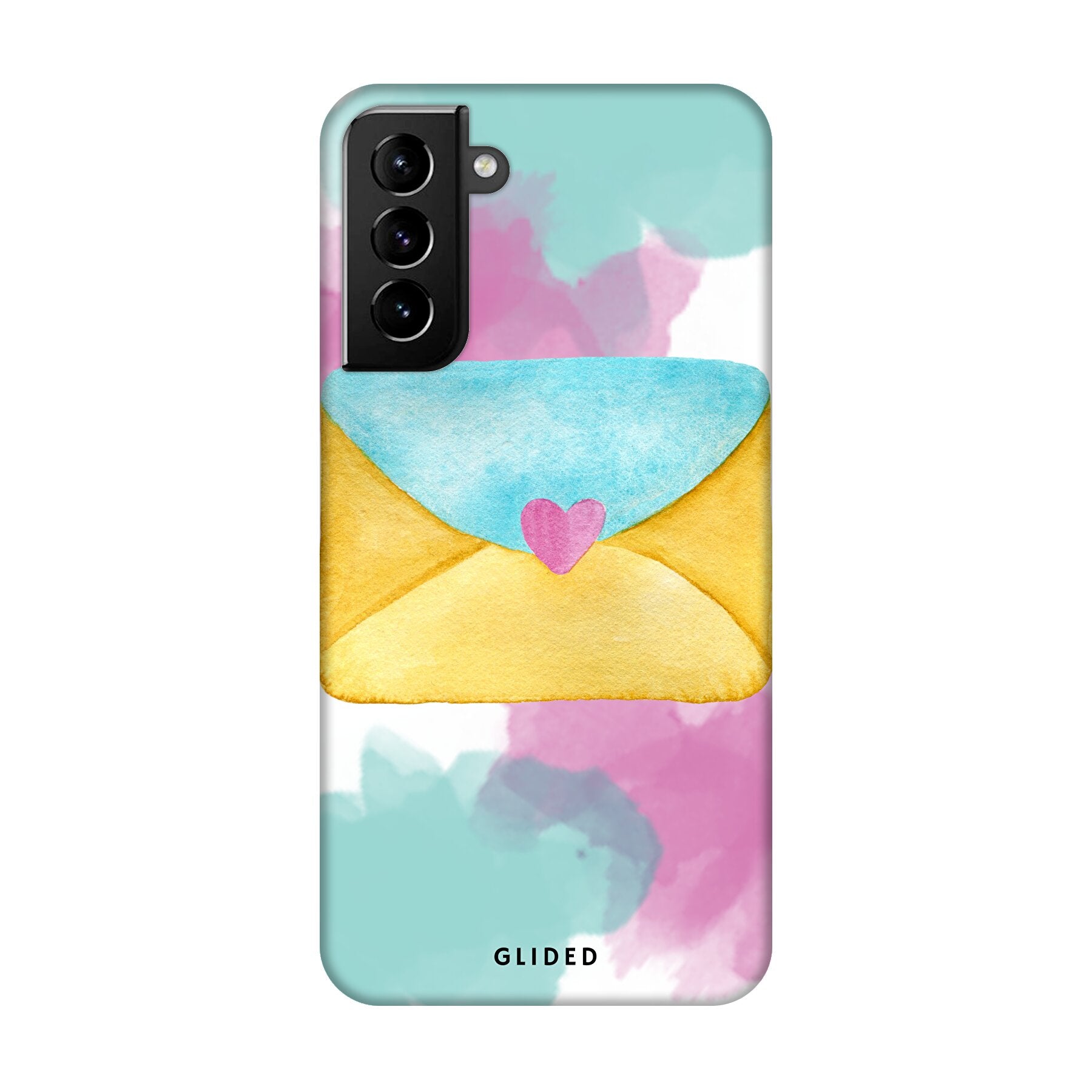 Envelope Handyhülle für Samsung Galaxy S21 Plus 5G in sanften Pastellfarben mit einem romantischen Liebesbrief-Design.