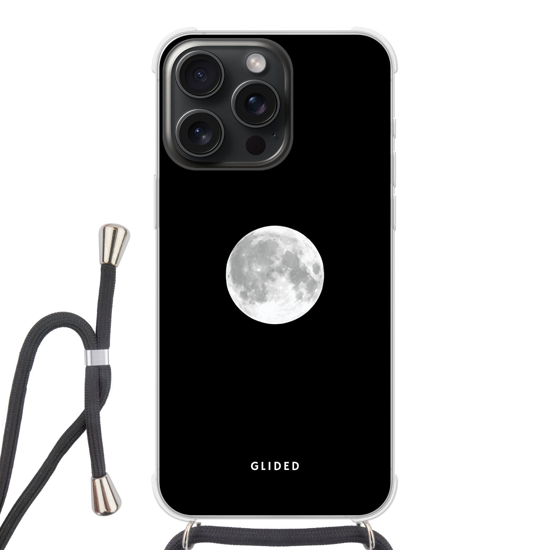 Die 'Epic Moon' Handyhülle für iPhone 15 Pro Max mit majestätischem Vollmond-Design, stilvoll und schützend.