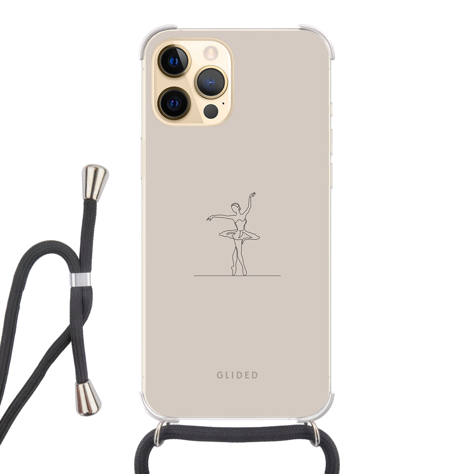 Felicity iPhone 12 Pro Max Handyhülle mit zarter Balletttänzerin auf beigem Hintergrund, elegant und schützend.