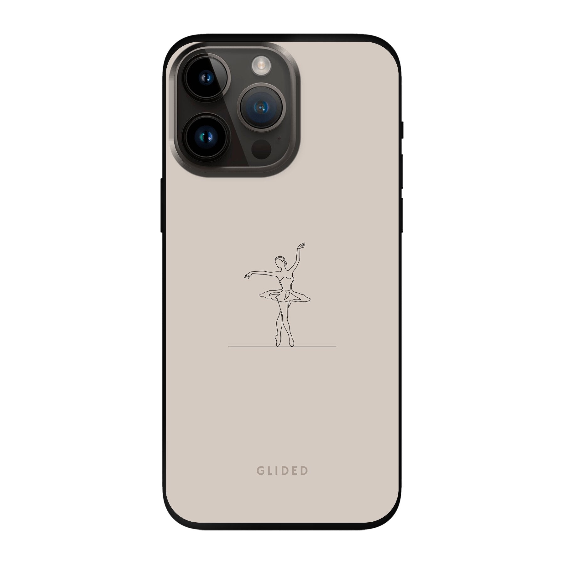 Felicity iPhone 14 Pro Max Handyhülle mit zartem Balletttänzer-Motiv auf beigem Hintergrund, elegant und schützend.