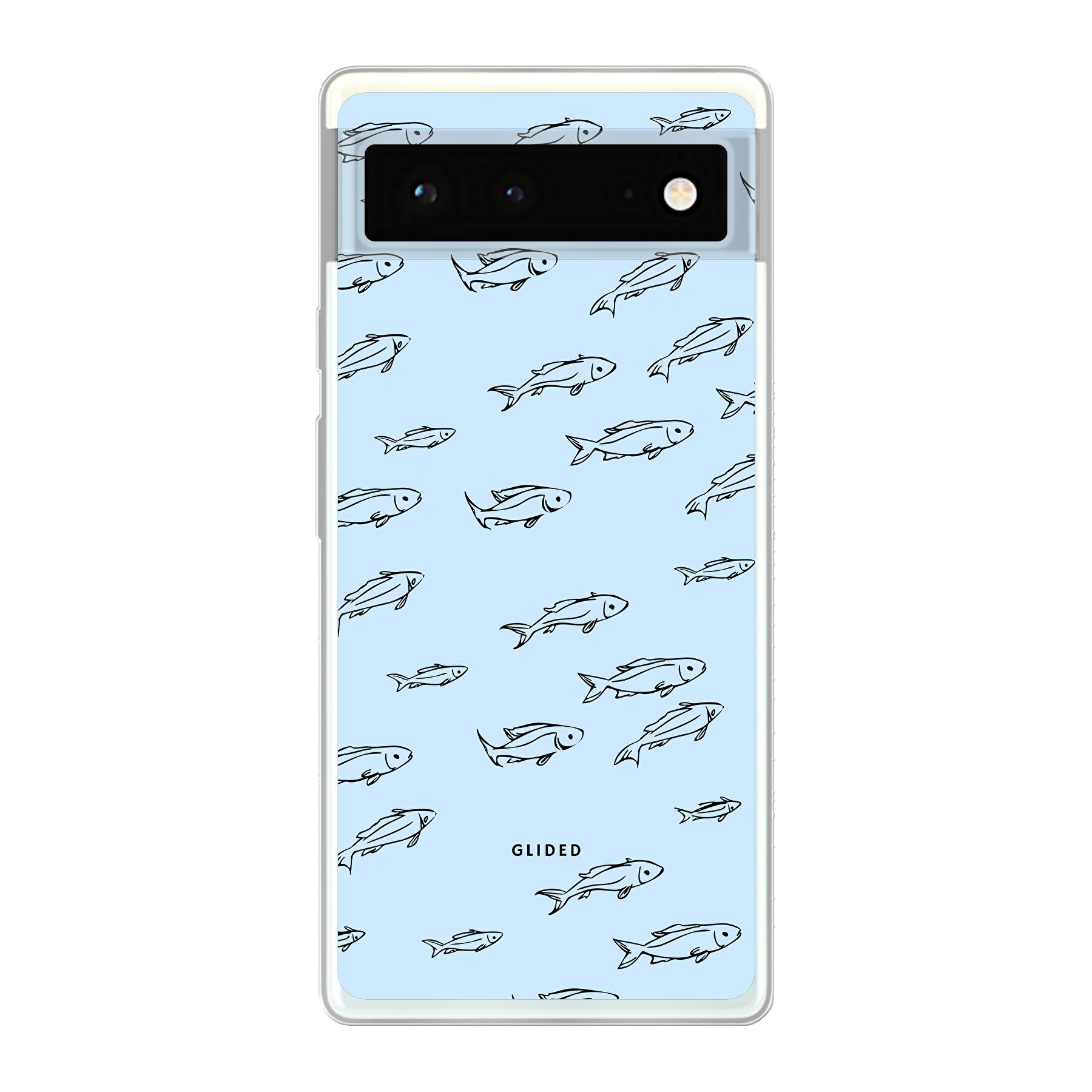 Fishy Google Pixel 6 Handyhülle mit bunten Fischen auf einem hellen Hintergrund, bietet stylischen Schutz und einzigartiges Design.