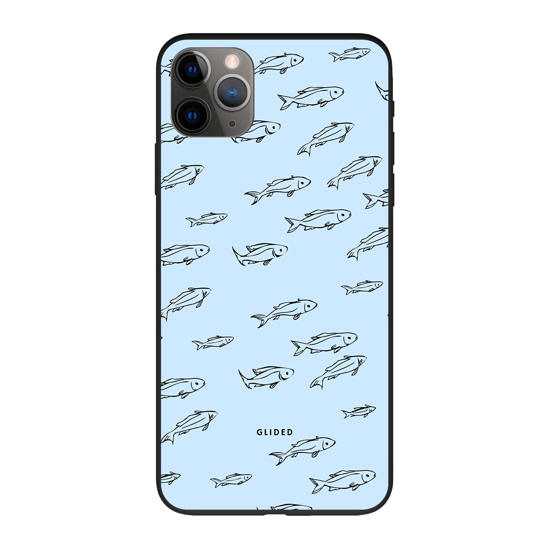 Fishy iPhone 11 Pro Max Handyhülle mit bunten Fischen auf einem hellen Hintergrund, bietet Schutz und Stil.