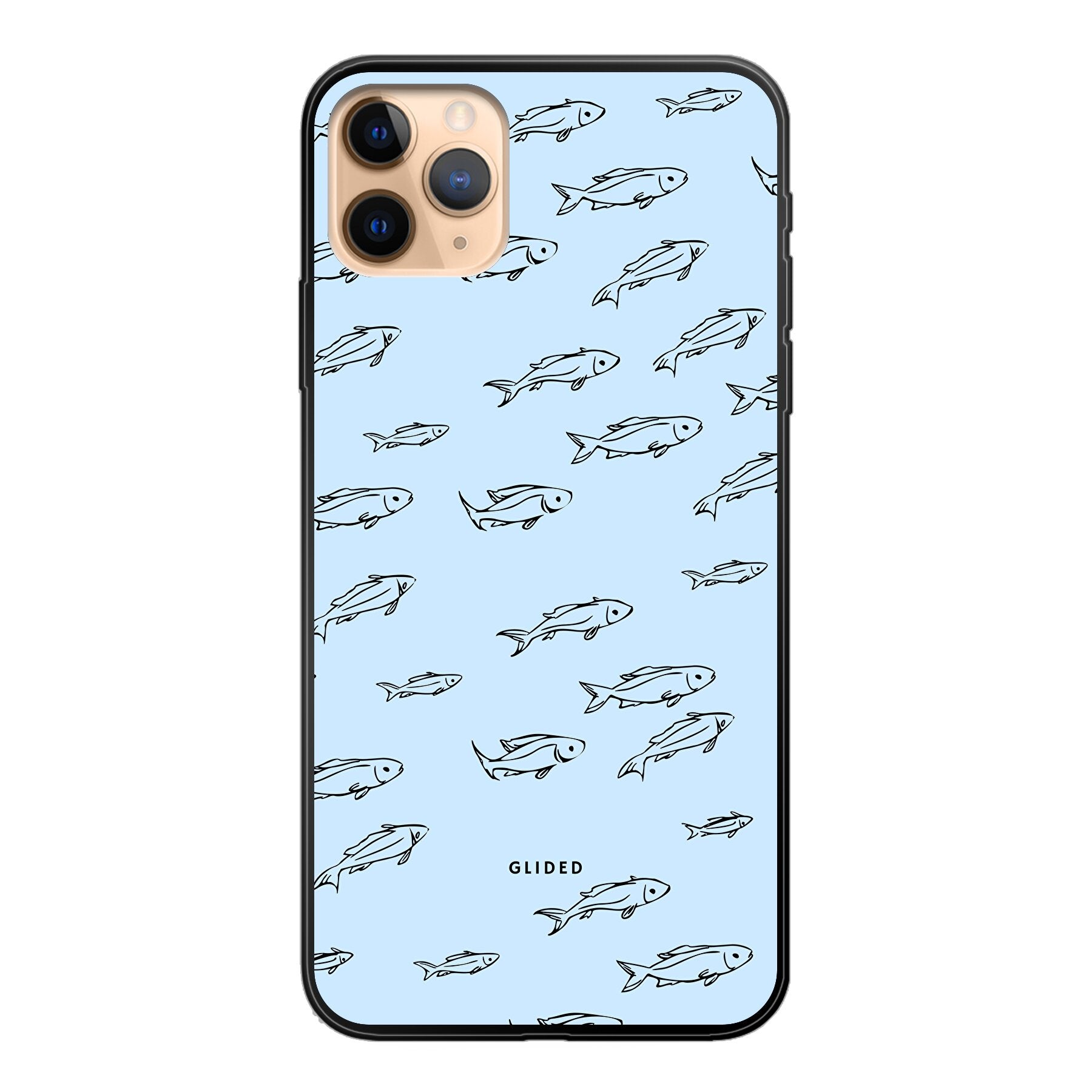 Fishy iPhone 11 Pro Max Handyhülle mit bunten Fischen auf einem hellen Hintergrund, bietet Schutz und Stil.