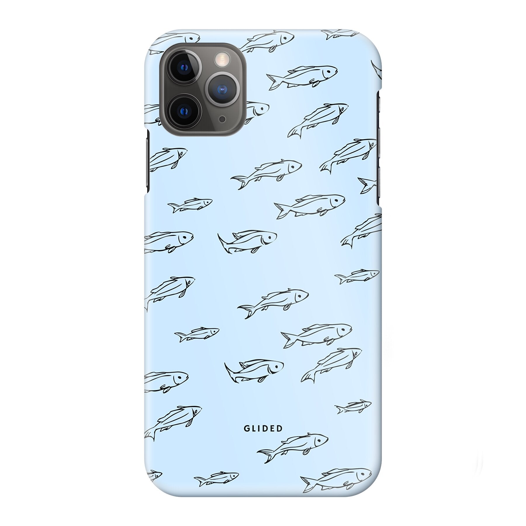 Fishy iPhone 11 Pro Max Handyhülle mit bunten Fischen auf einem hellen Hintergrund, bietet Schutz und Stil.