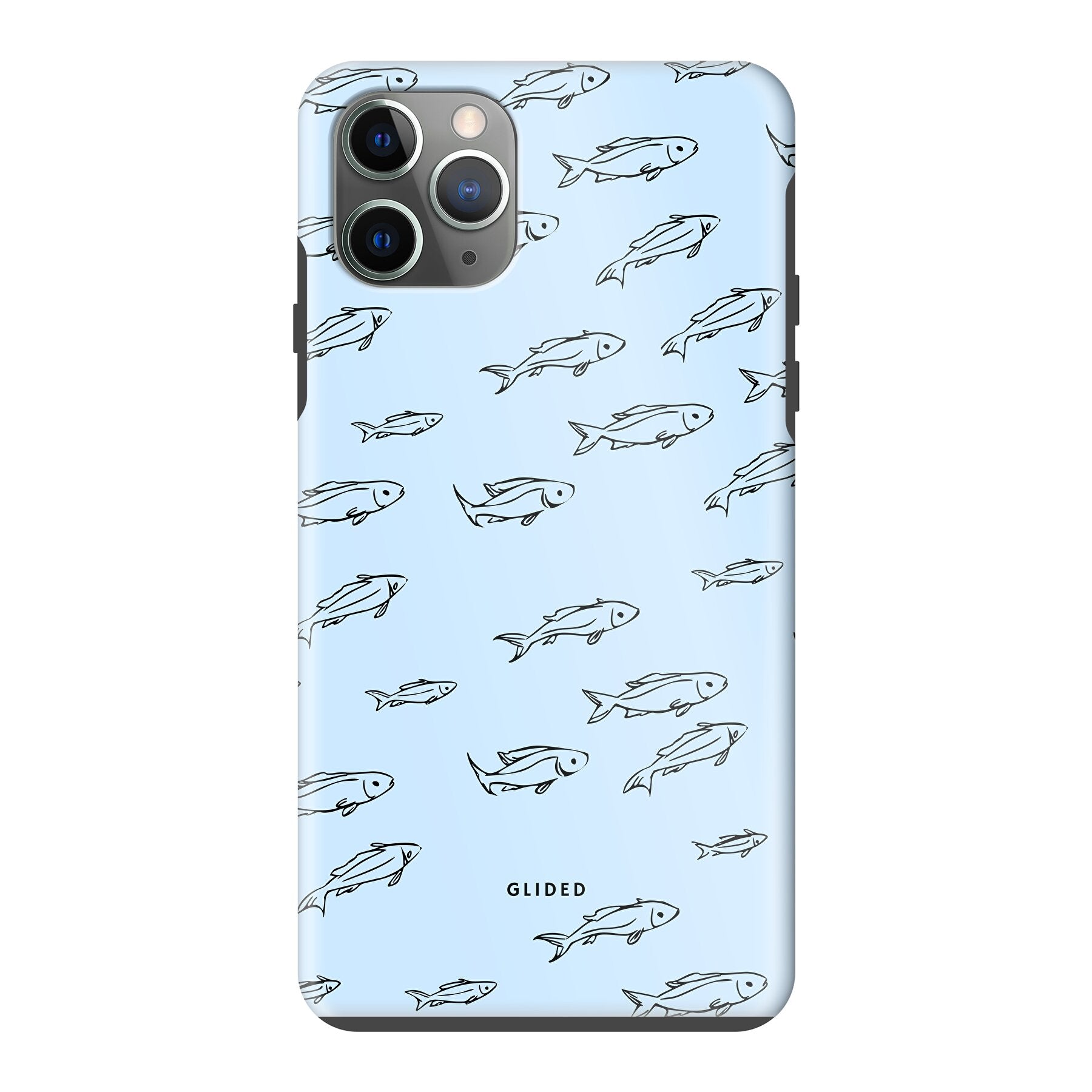 Fishy iPhone 11 Pro Max Handyhülle mit bunten Fischen auf einem hellen Hintergrund, bietet Schutz und Stil.