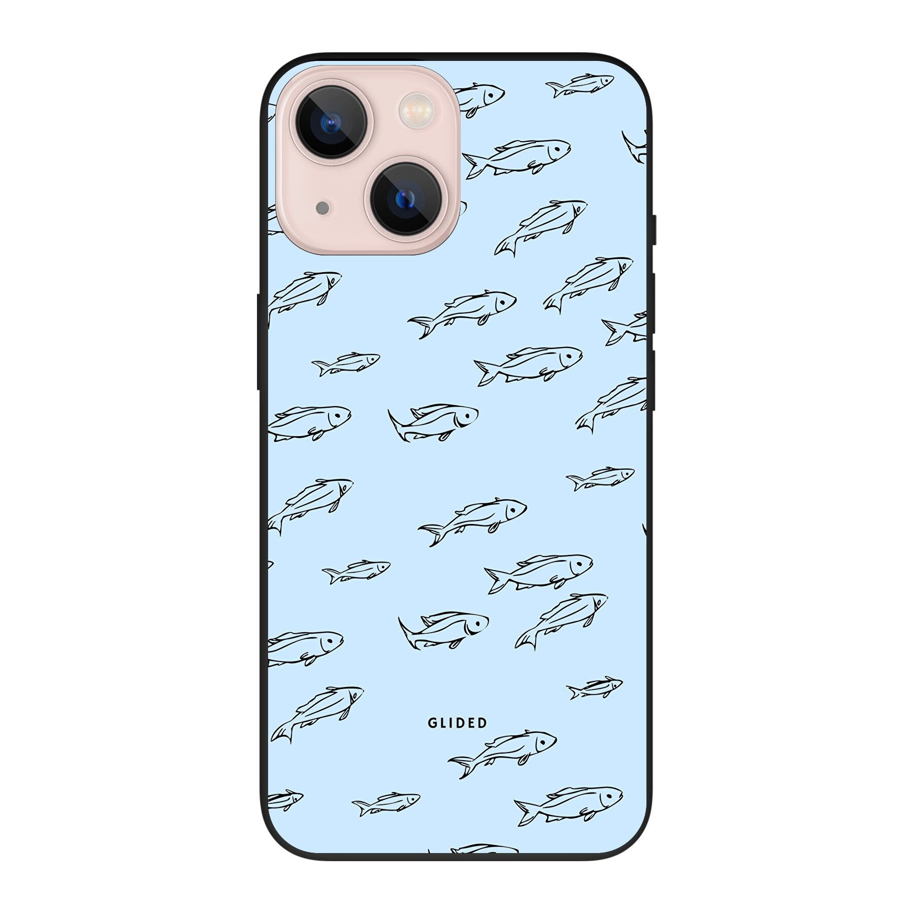 Fishy iPhone 13 mini Handyhülle mit bunten Fischen auf hellem Hintergrund, bietet Schutz und Stil.