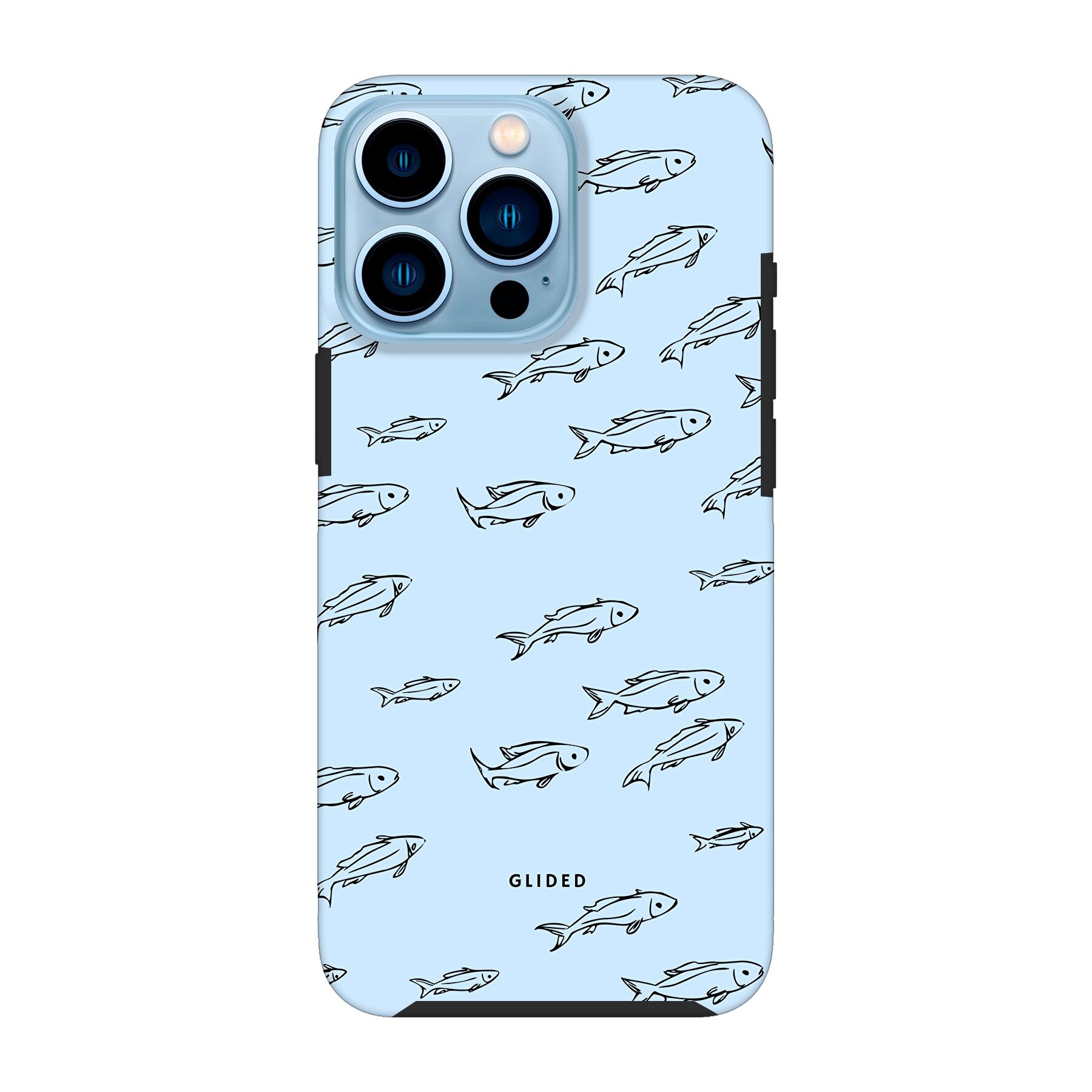Fishy iPhone 13 Pro Handyhülle mit bunten Fischen auf einem hellen Hintergrund, bietet stilvollen Schutz und verspieltes Design.