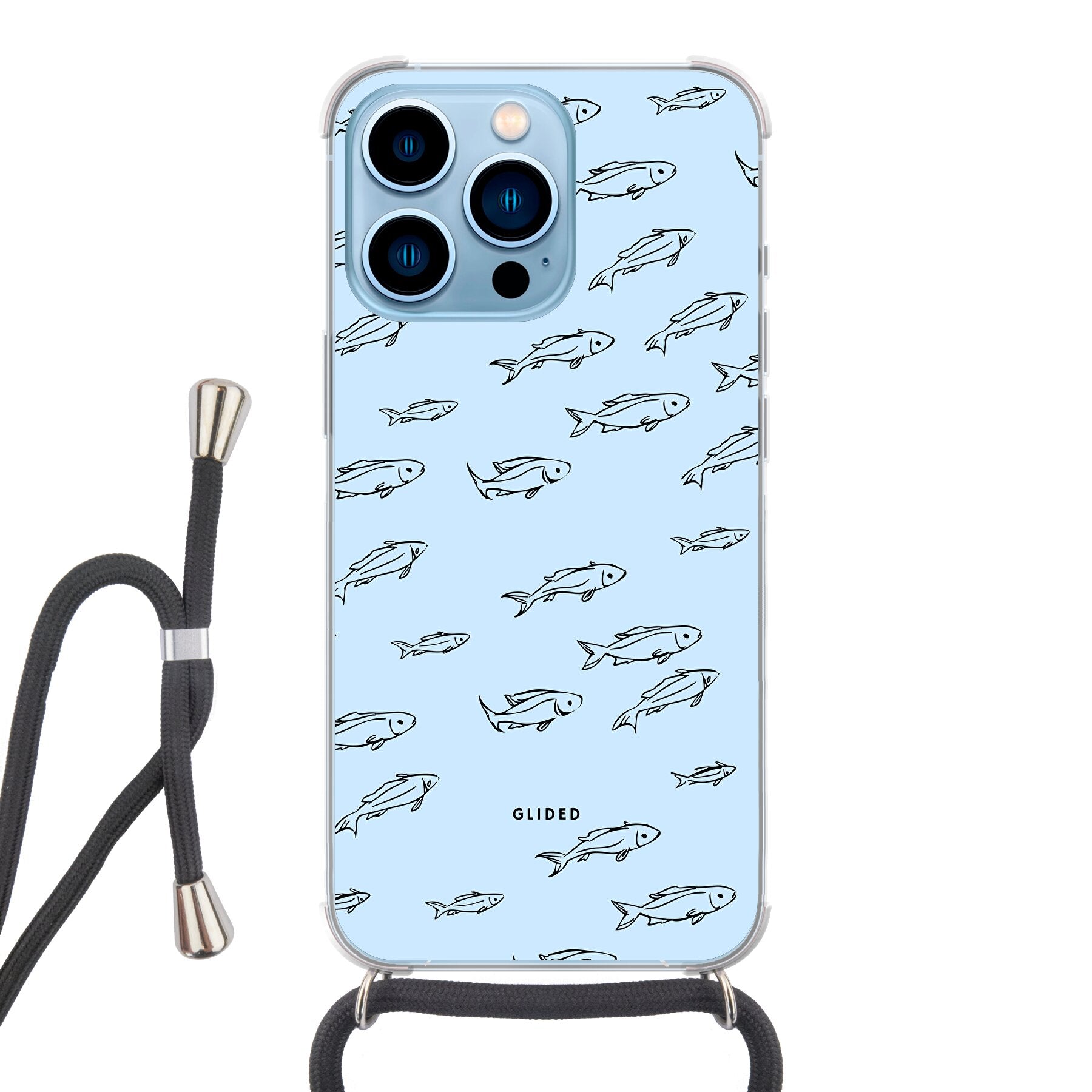 Fishy iPhone 13 Pro Handyhülle mit bunten Fischen auf einem hellen Hintergrund, bietet stilvollen Schutz und verspieltes Design.
