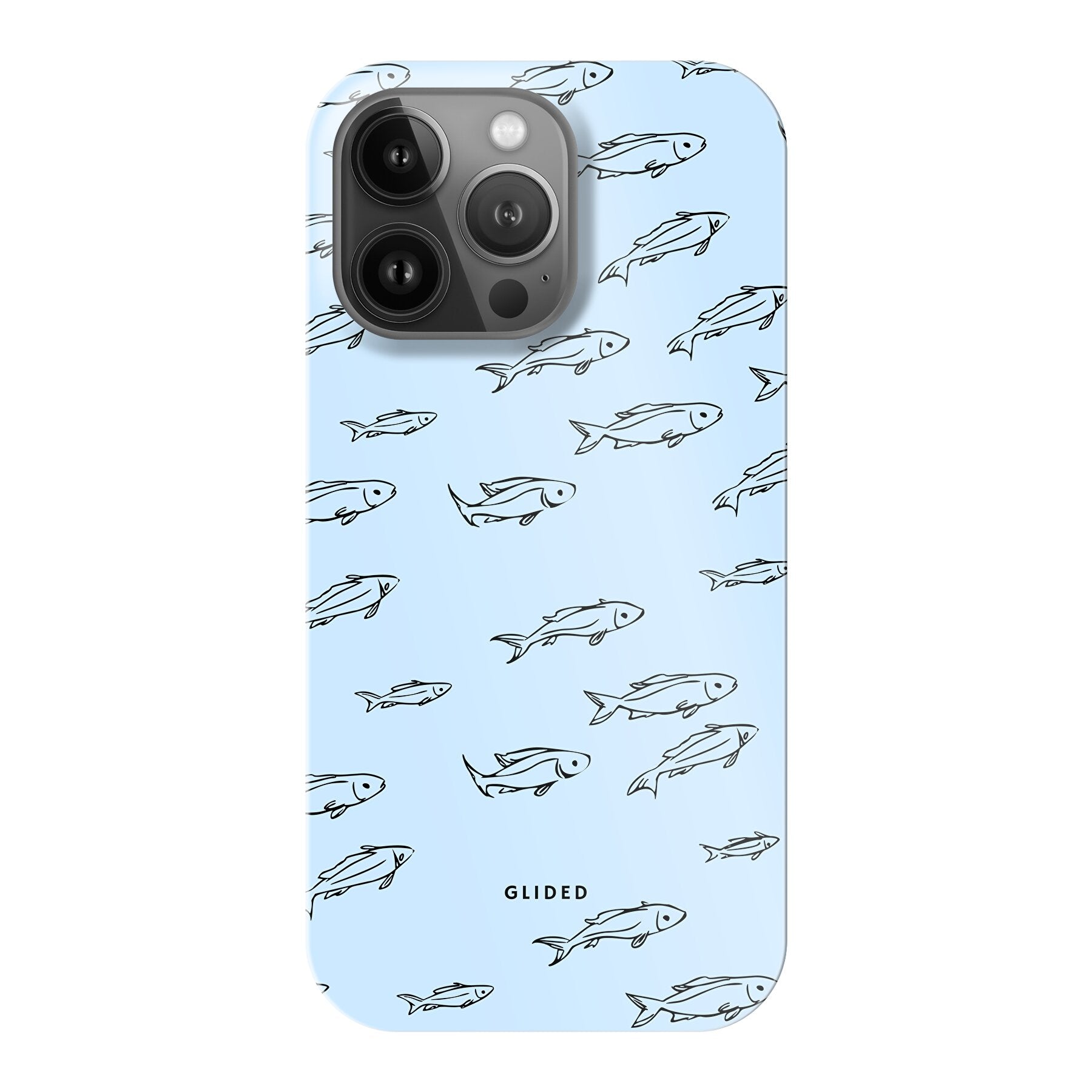 Fishy iPhone 13 Pro Handyhülle mit bunten Fischen auf einem hellen Hintergrund, bietet stilvollen Schutz und verspieltes Design.