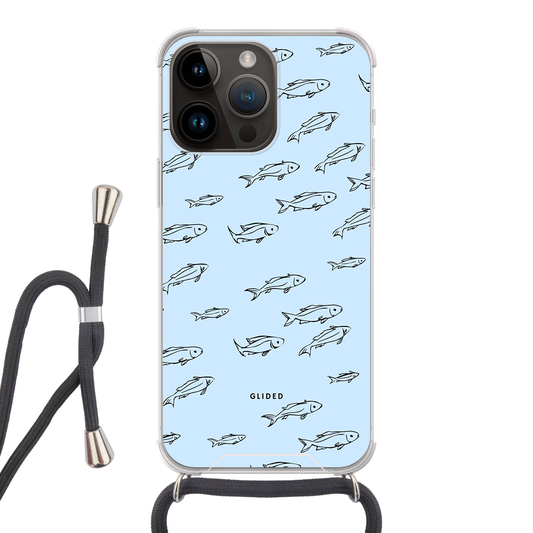 Fishy iPhone 14 Pro Max Handyhülle mit bunten Fischen auf einem lebendigen Hintergrund, bietet Schutz und Stil.