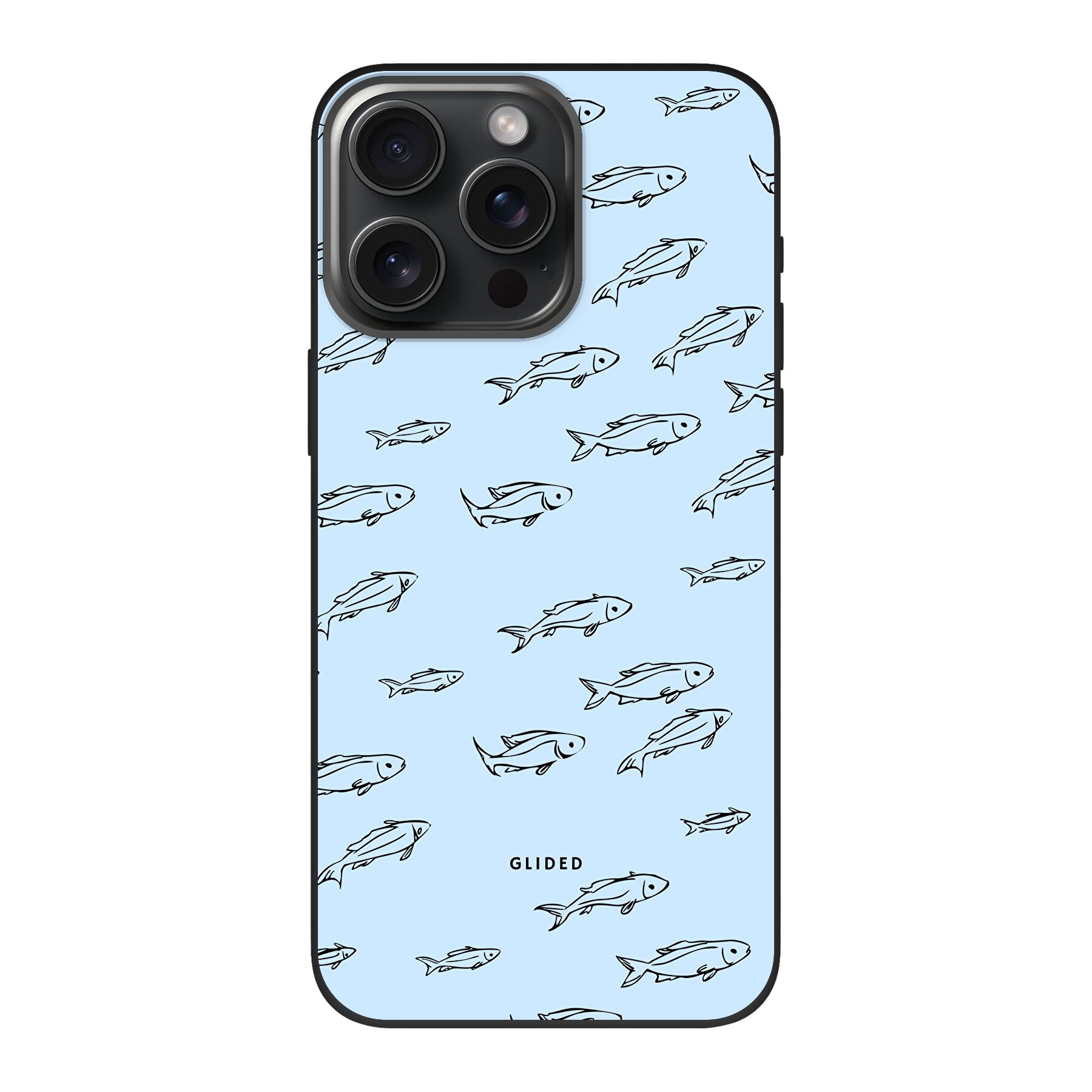 Fishy iPhone 15 Pro Handyhülle mit bunten Fischen auf lebendigem Hintergrund, bietet Schutz und Stil.