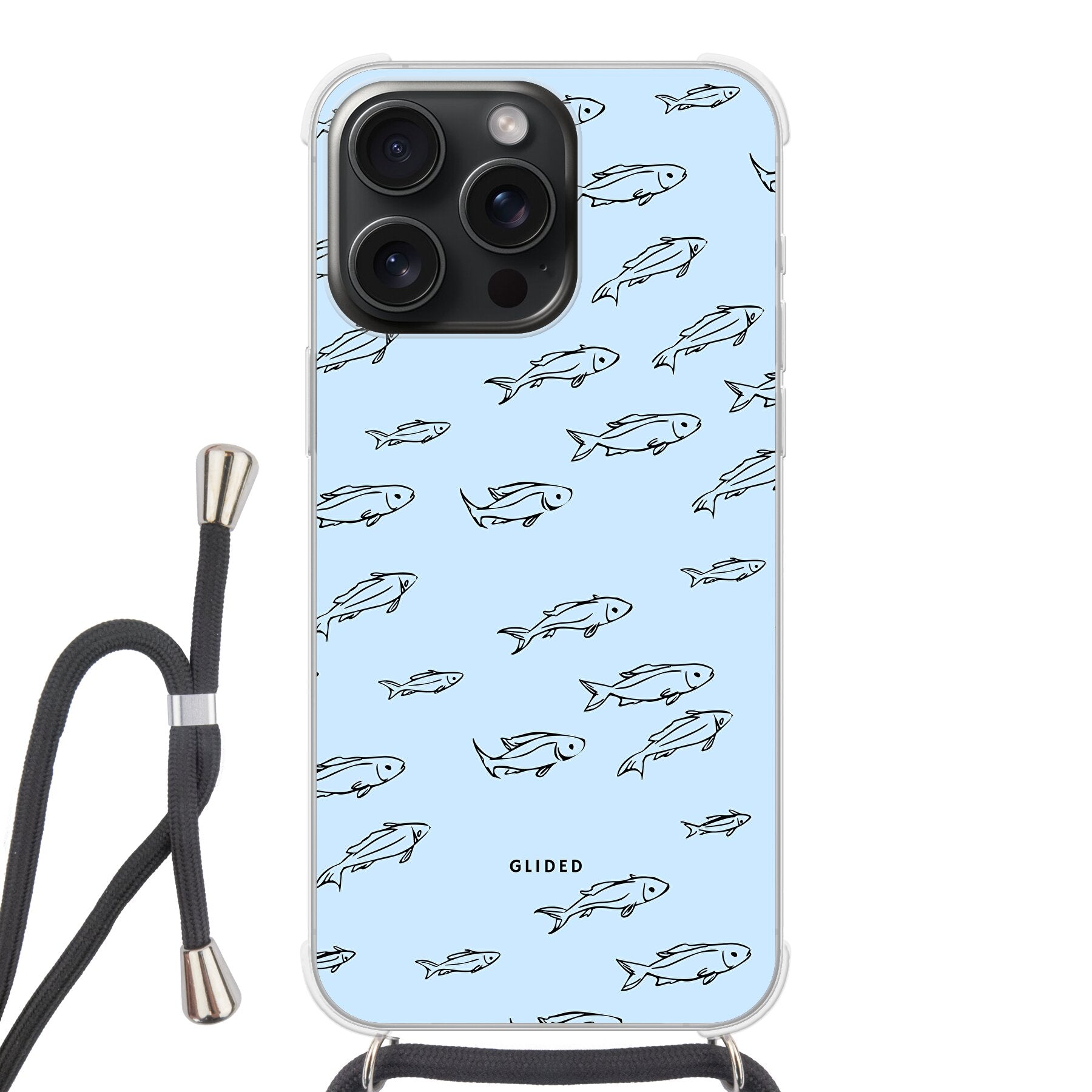 Fishy iPhone 15 Pro Max Handyhülle mit bunten Fischen auf einem charmanten Hintergrund, idealer Schutz für dein Smartphone.