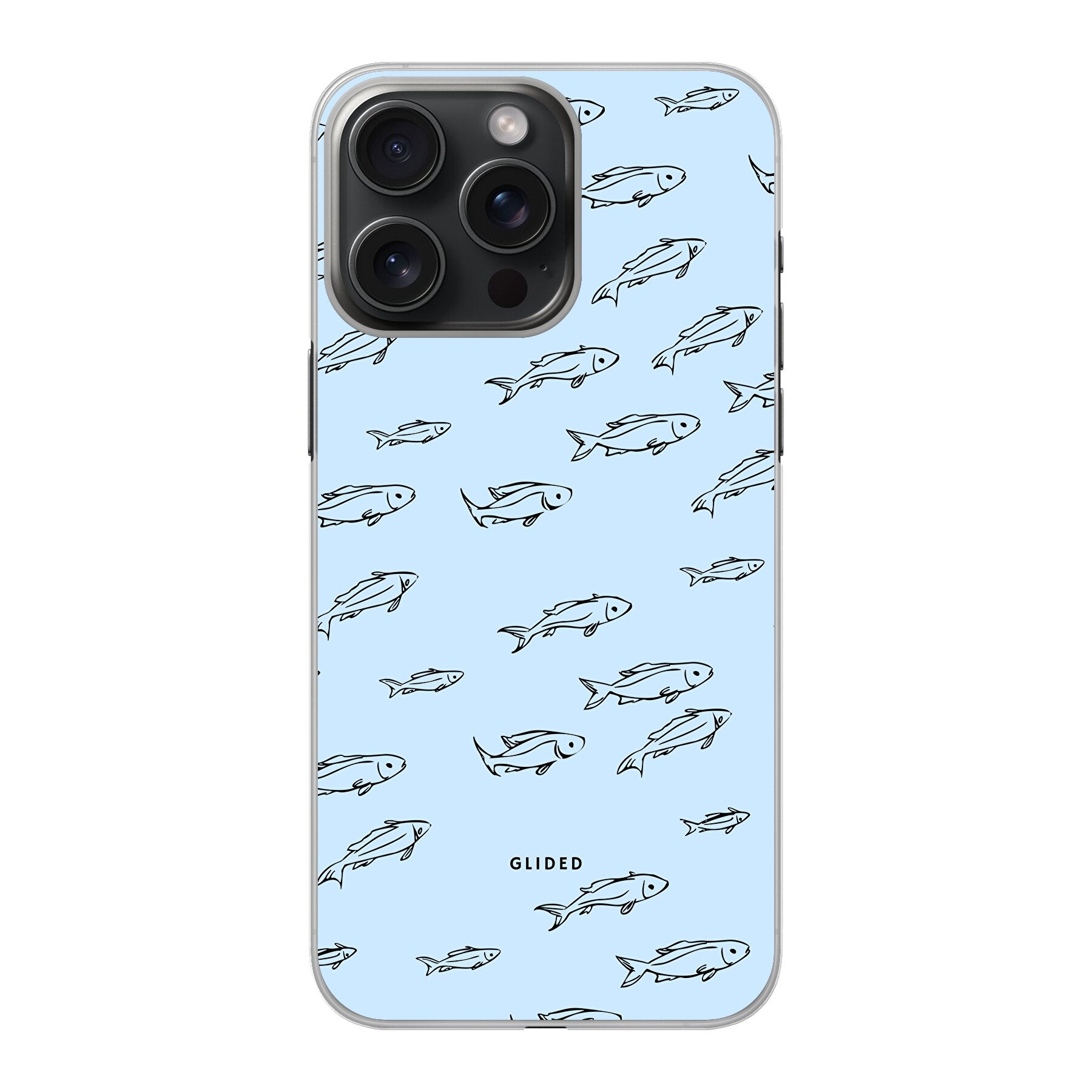 Fishy iPhone 15 Pro Max Handyhülle mit bunten Fischen auf einem charmanten Hintergrund, idealer Schutz für dein Smartphone.