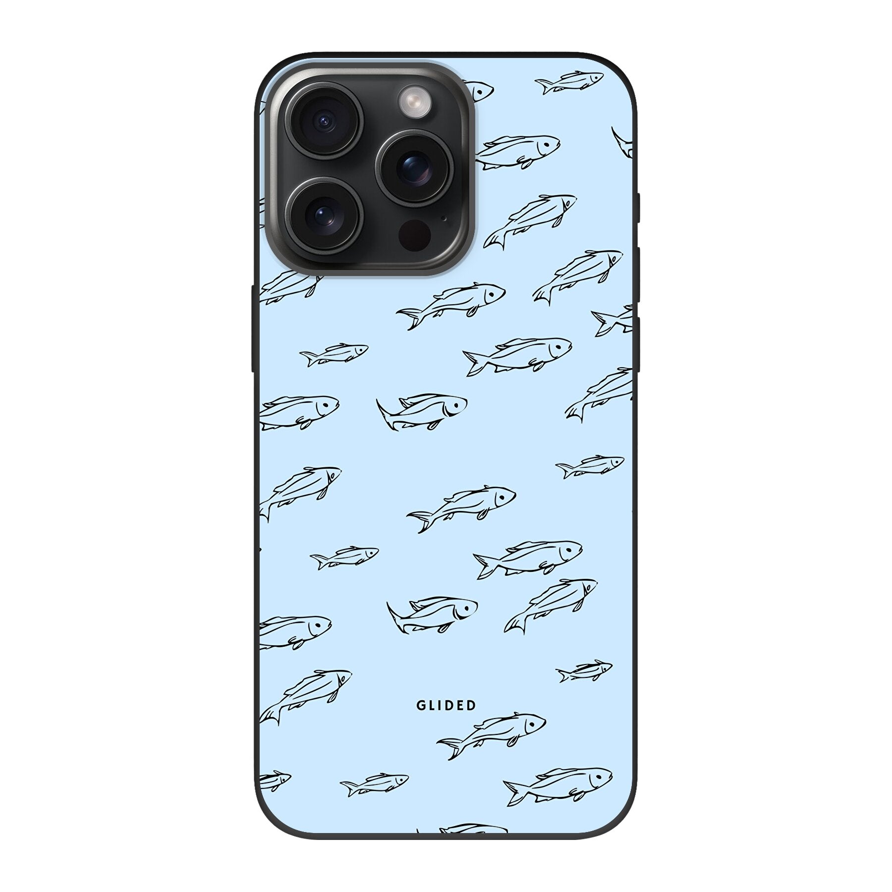 Fishy iPhone 15 Pro Max Handyhülle mit bunten Fischen auf einem charmanten Hintergrund, idealer Schutz für dein Smartphone.