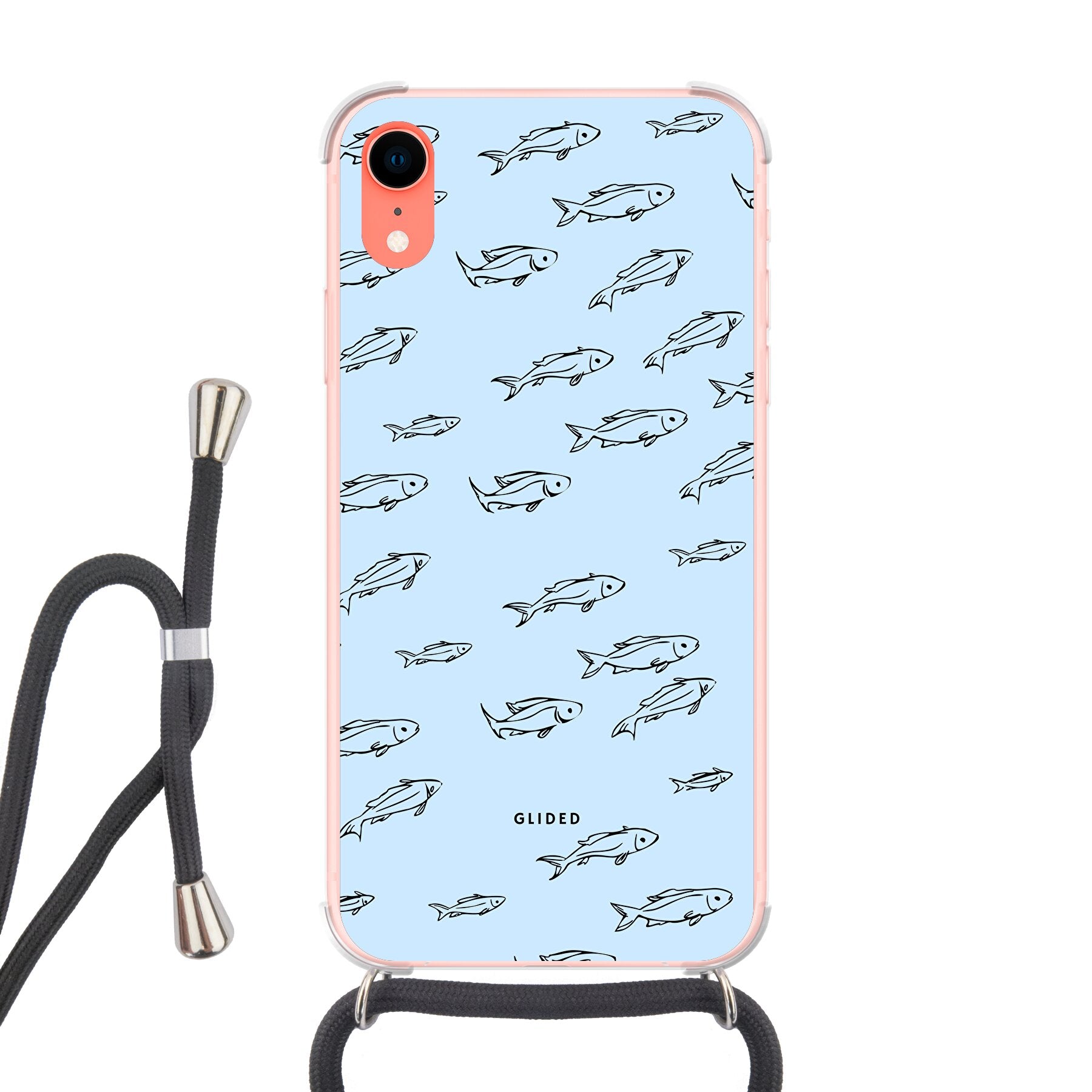 Fishy iPhone XR Handyhülle mit bunten Fischen auf einem hellen Hintergrund, bietet Schutz und Stil.