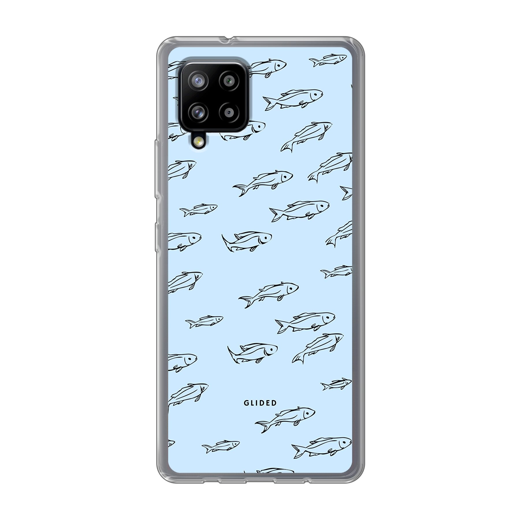Fishy Handyhülle für Samsung Galaxy A42 5G mit bunten Fischen auf einem charmanten Hintergrund, bietet Schutz und Stil.
