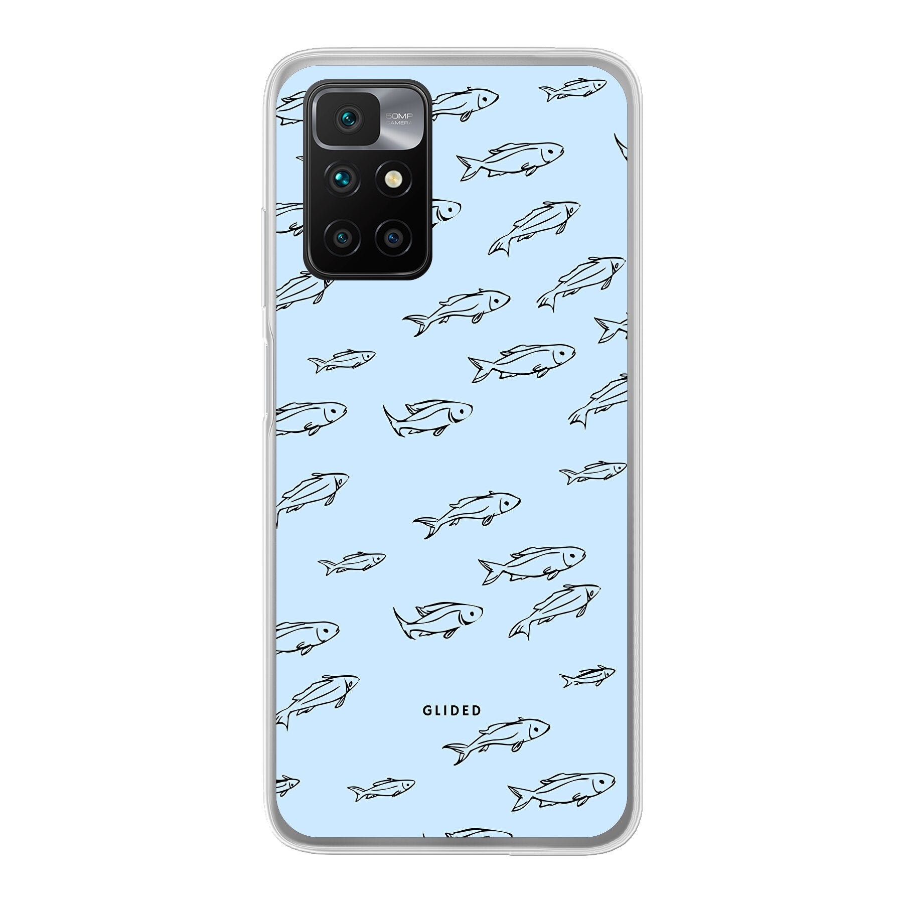 Xiaomi Redmi 10 Handyhülle im Fishy Design mit bunten Fischen auf hellem Hintergrund, idealer Schutz für dein Smartphone.