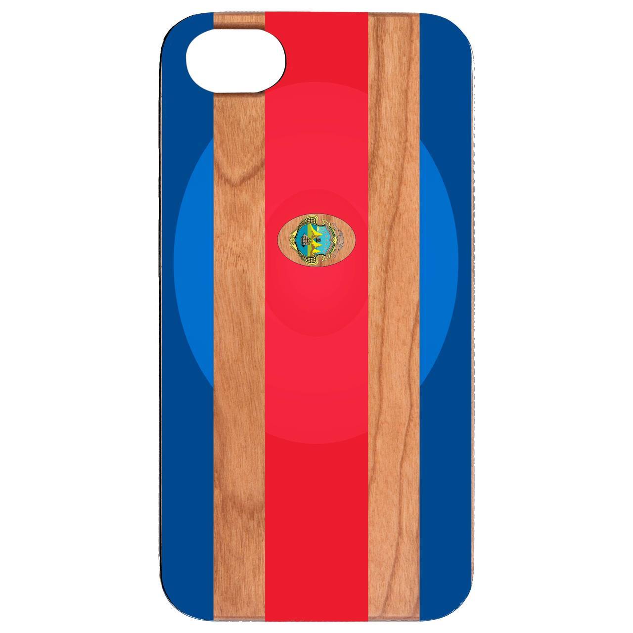 Flag Costa Rica UV Color Printed phone case showcasing vibrant colors and natural wood texture.